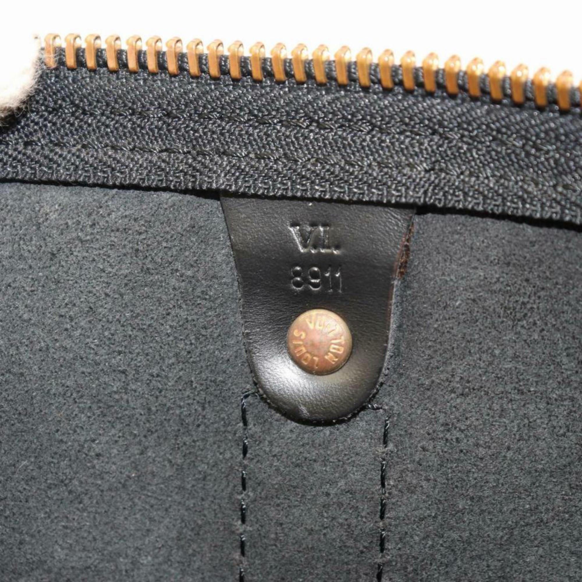Louis Vuitton Keepall Duffle Noir 55 870290 Black Leather Weekend/Travel Bag In Good Condition For Sale In Forest Hills, NY