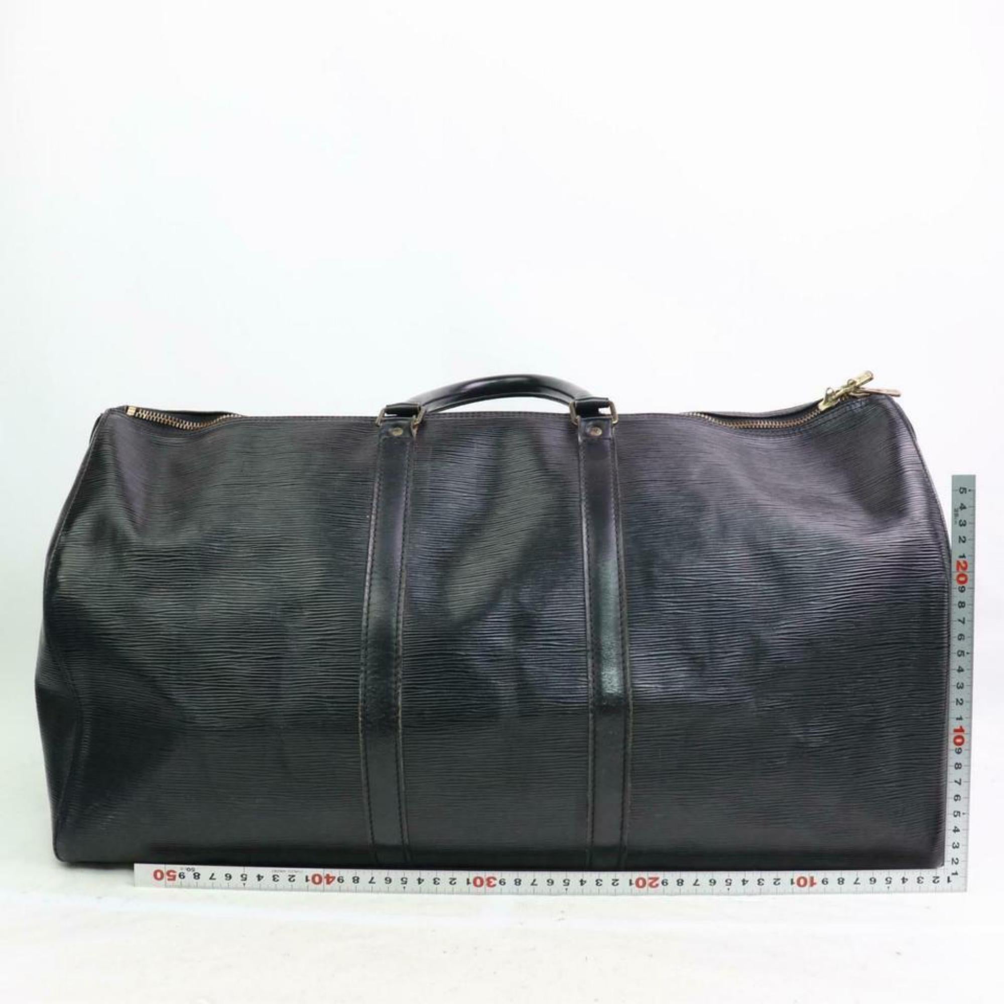 Louis Vuitton Keepall Duffle Noir 55 870290 Black Leather Weekend/Travel Bag For Sale 2