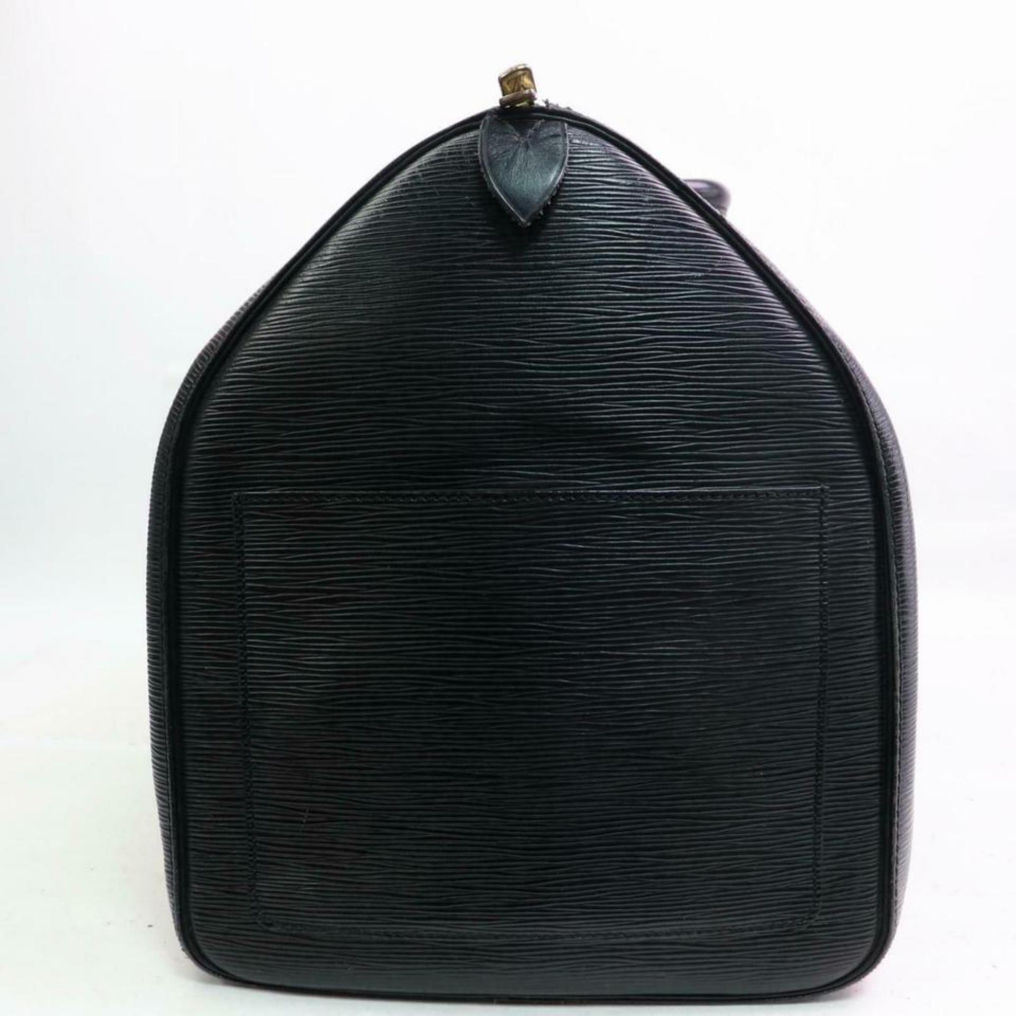 Louis Vuitton Keepall Duffle Noir 55 870290 Black Leather Weekend/Travel Bag For Sale 3