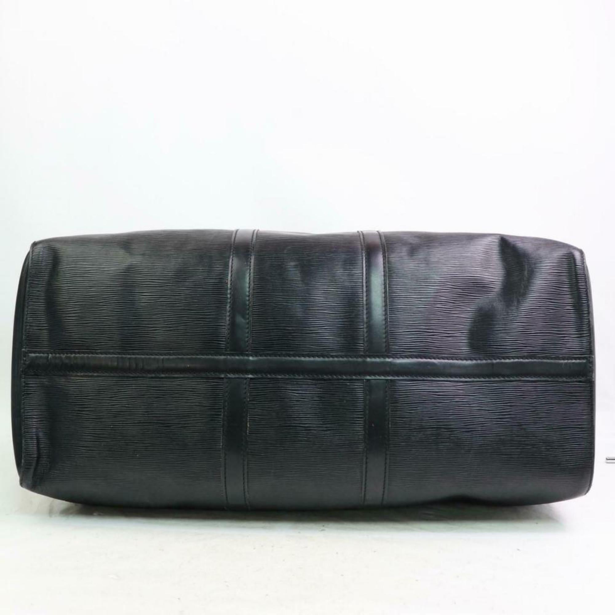 Louis Vuitton Keepall Duffle Noir 55 870290 Black Leather Weekend/Travel Bag For Sale 4