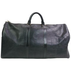 Louis Vuitton Keepall Duffle Noir 55 870290 Black Leather Weekend/Travel Bag