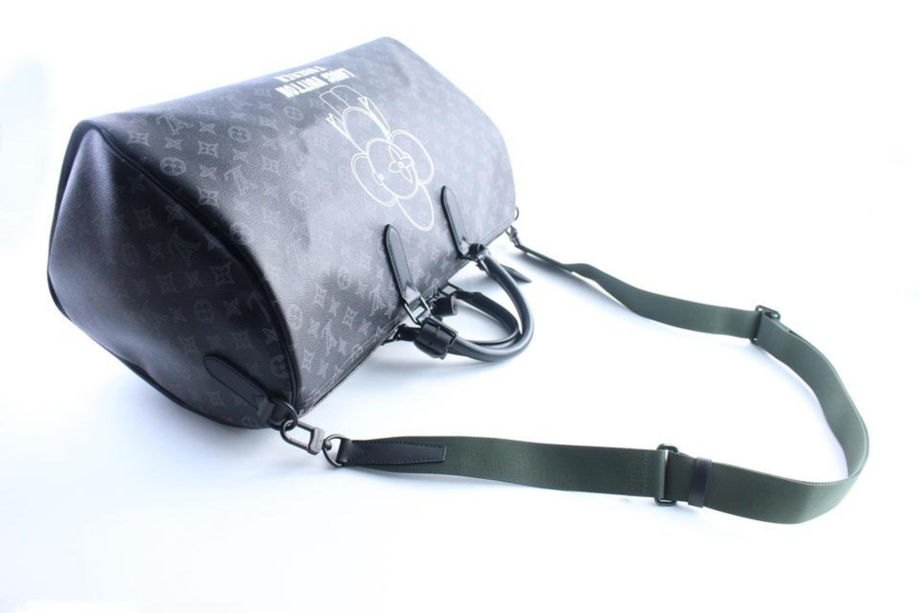 Louis Vuitton Keepall Eclipse 50 Bandouliere 9lr0604 Black Travel Bag For Sale 3