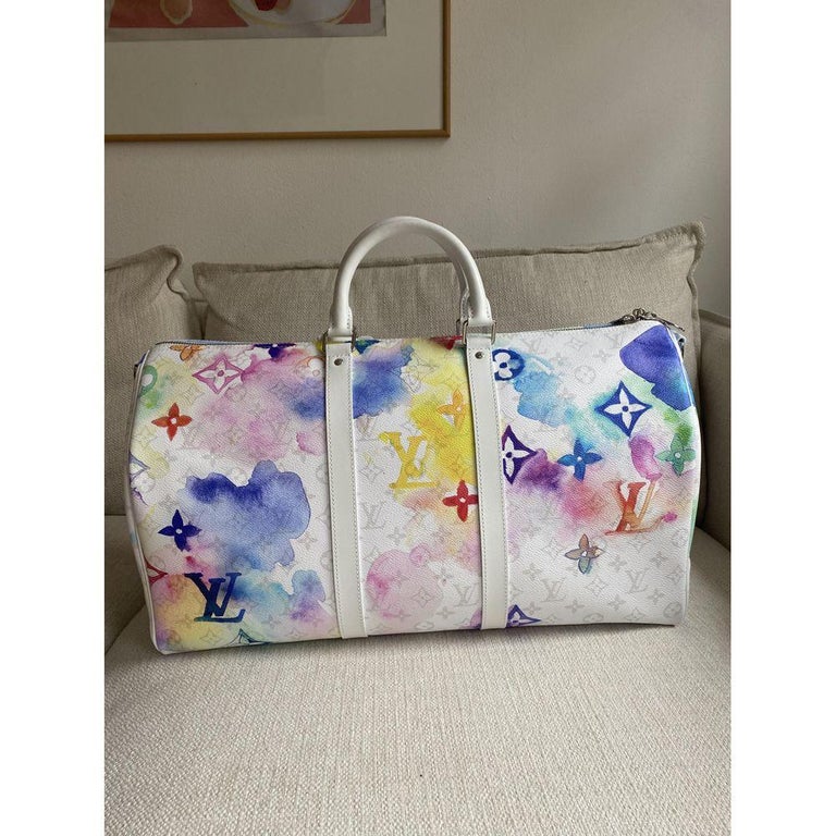 Louis Vuitton, Keepall in white canvas For Sale at 1stDibs  louis vuitton  keepall white, louis vuitton keepall xs, lv holographic bag