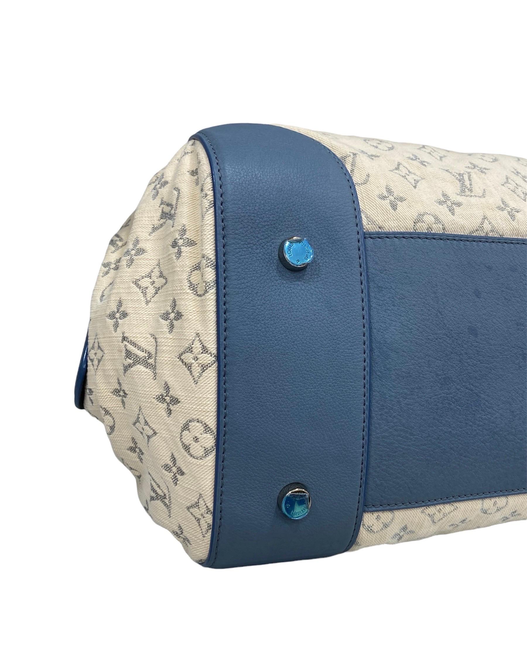 Louis Vuitton Keepall Mini Lin White and Blue In Excellent Condition In Torre Del Greco, IT