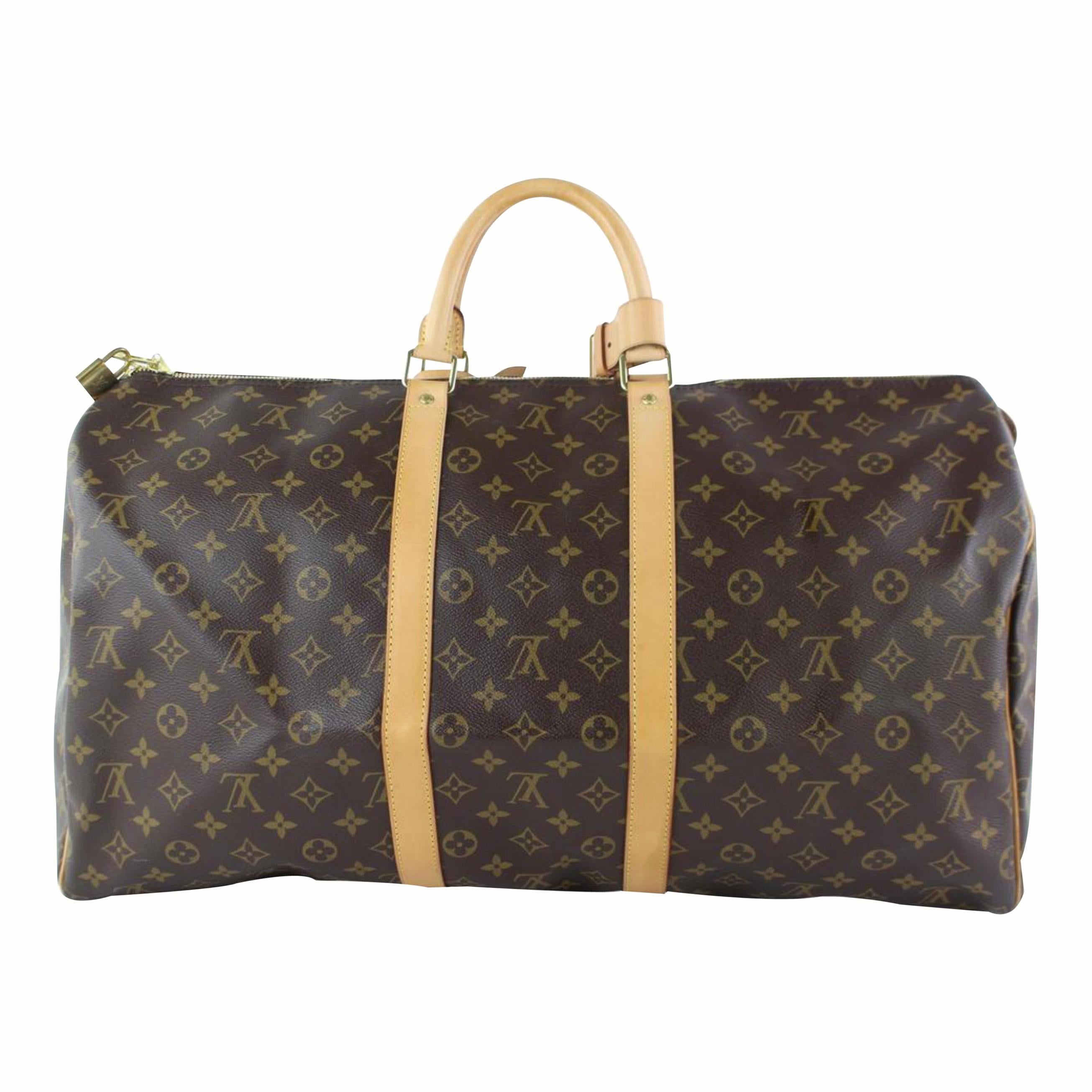Louis Vuitton Keepall Monogram 50 2lz0928 Brown Coated Canvas Weekend/Travel Bag For Sale
