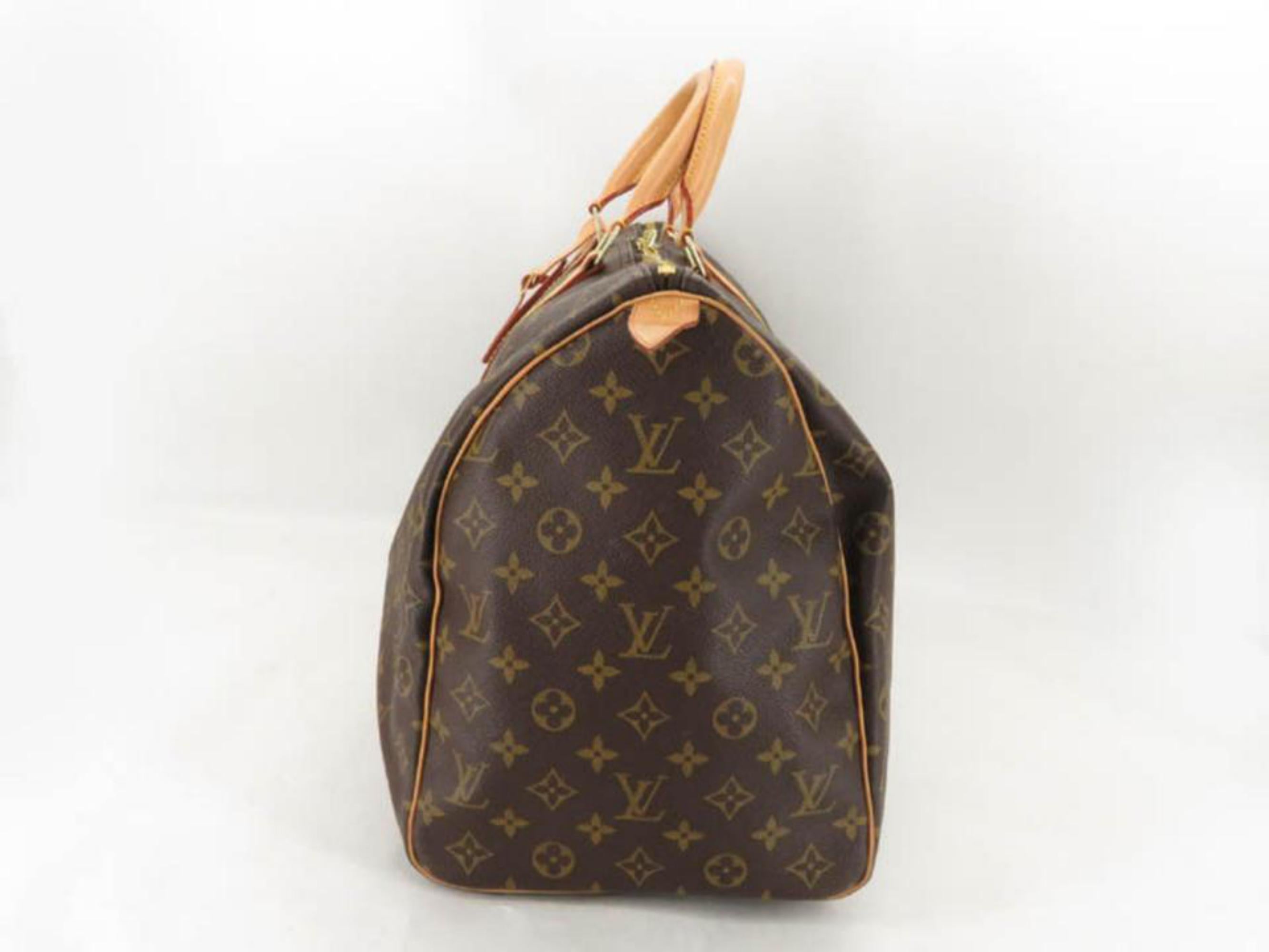 Louis Vuitton Keepall Monogram 50 868662 Brown Coated Canvas Weekend/Travel Bag For Sale 7