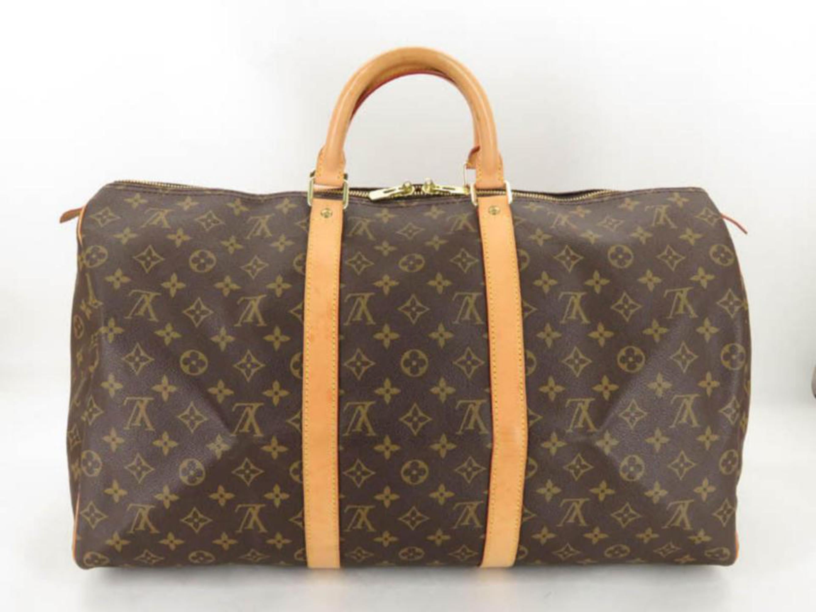 Louis Vuitton Keepall Monogram 50 868662 Brown Coated Canvas Weekend/Travel Bag For Sale 3