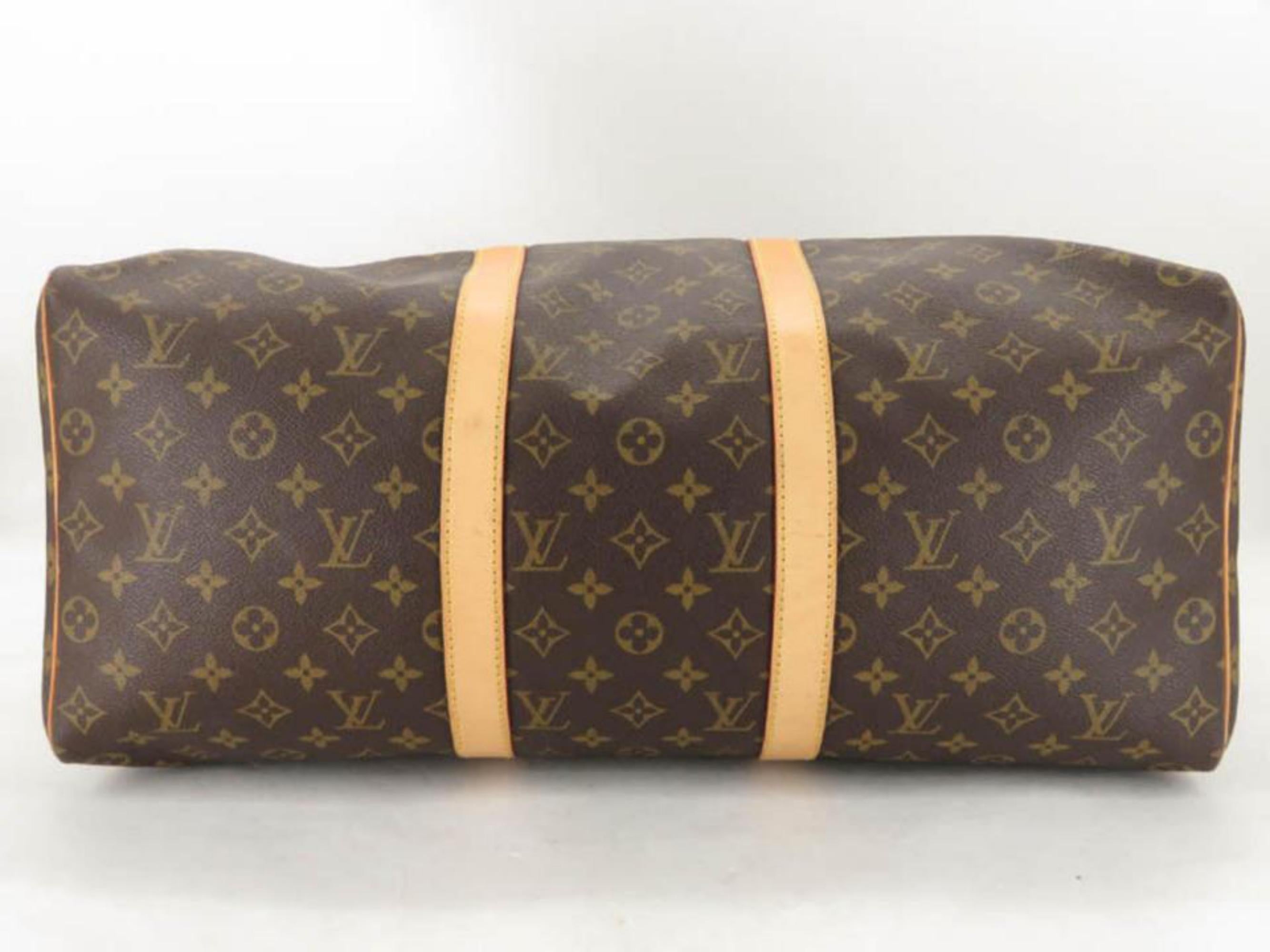 Louis Vuitton Keepall Monogram 50 868662 Brown Coated Canvas Weekend/Travel Bag For Sale 5