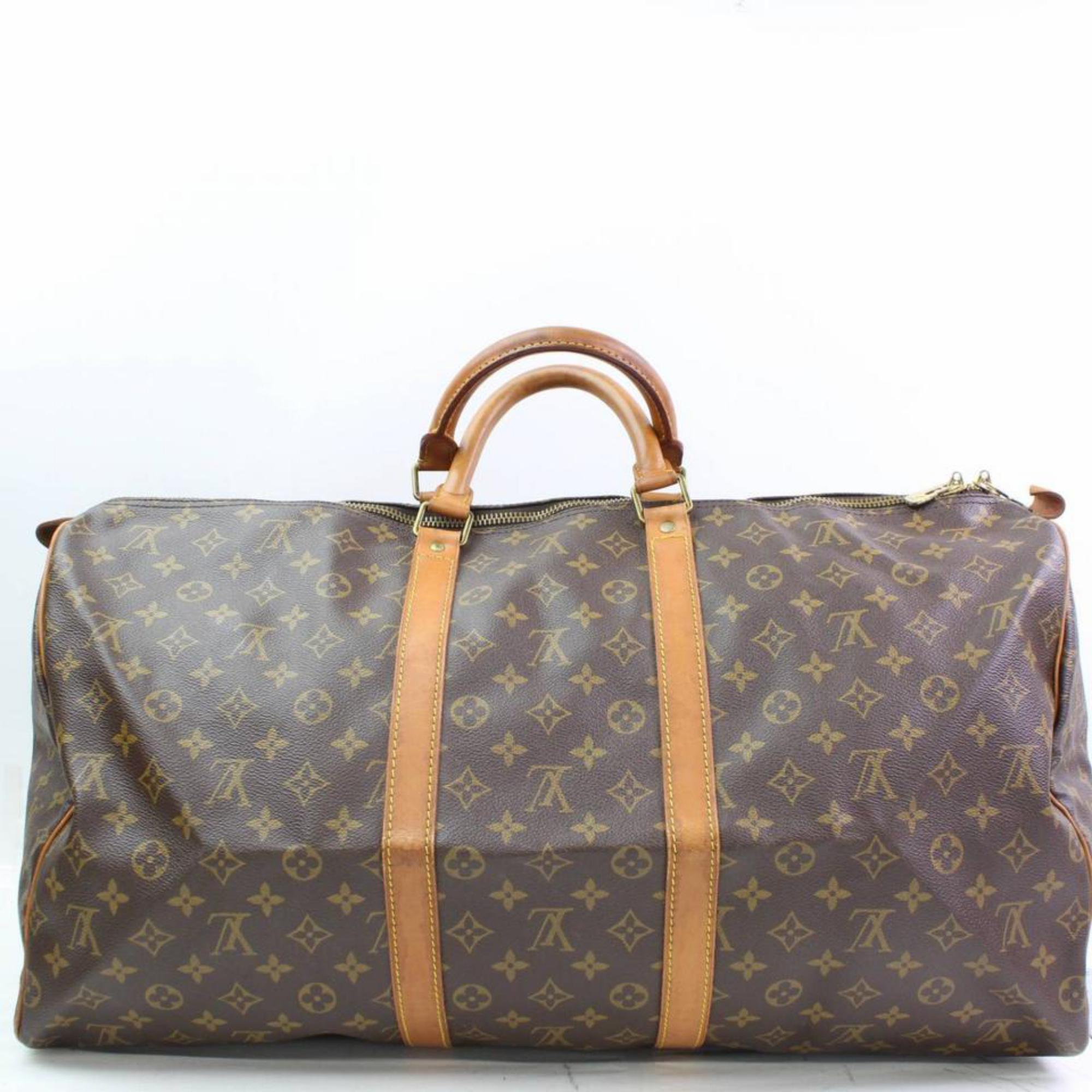 Louis Vuitton Keepall Monogram 55 866413 Brown Coated Canvas Weekend/Travel Bag For Sale 1