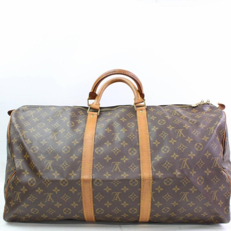 Louis Vuitton Classic Keepall Leather Monogram Travel Bag For Sale at  1stDibs