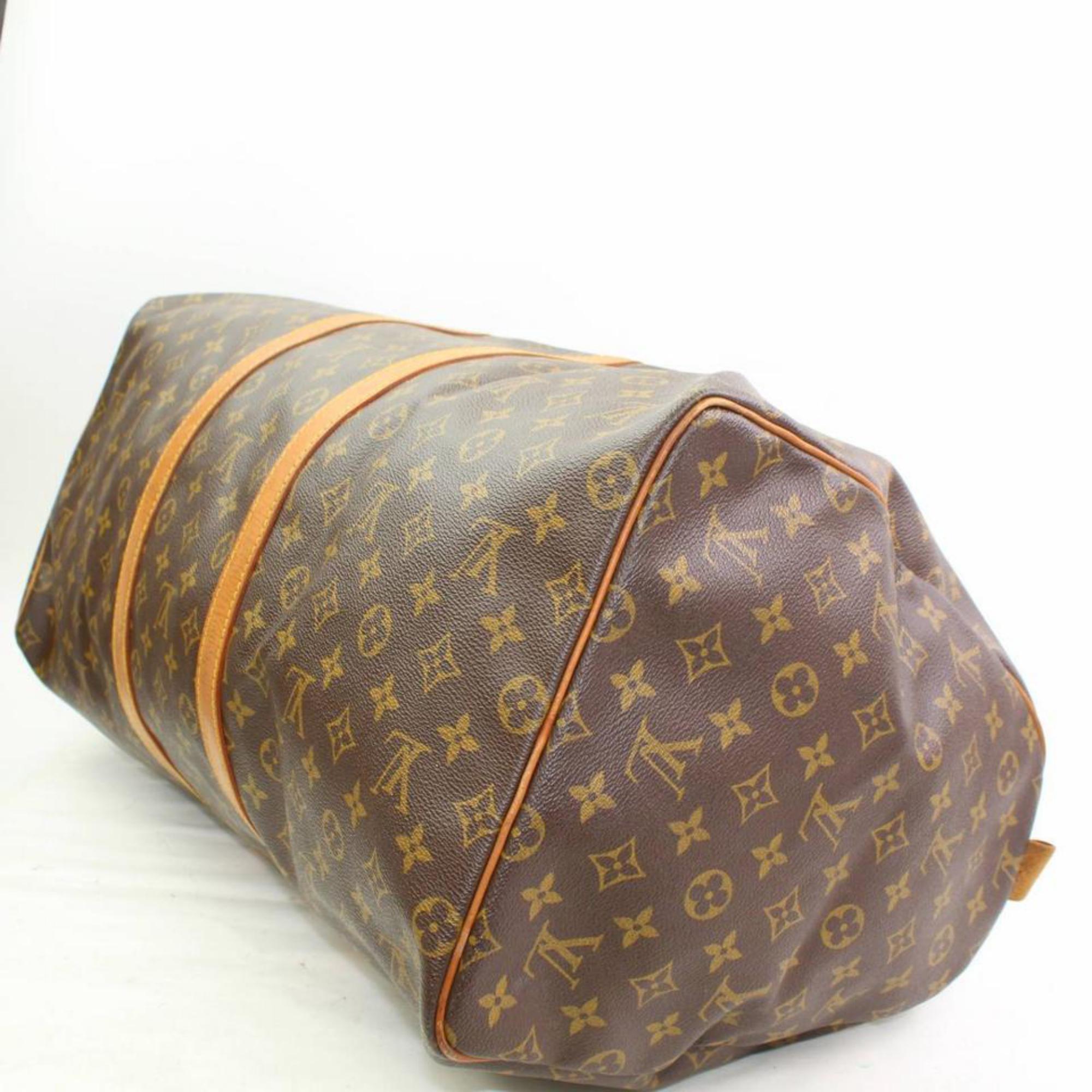 Louis Vuitton Keepall Monogram 55 866413 Brown Coated Canvas Weekend/Travel Bag For Sale 2