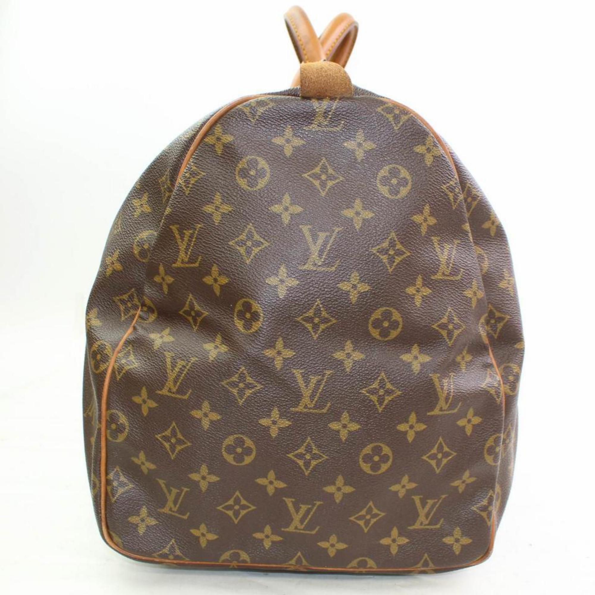 Louis Vuitton Keepall Monogram 55 866413 Brown Coated Canvas Weekend/Travel Bag For Sale 3