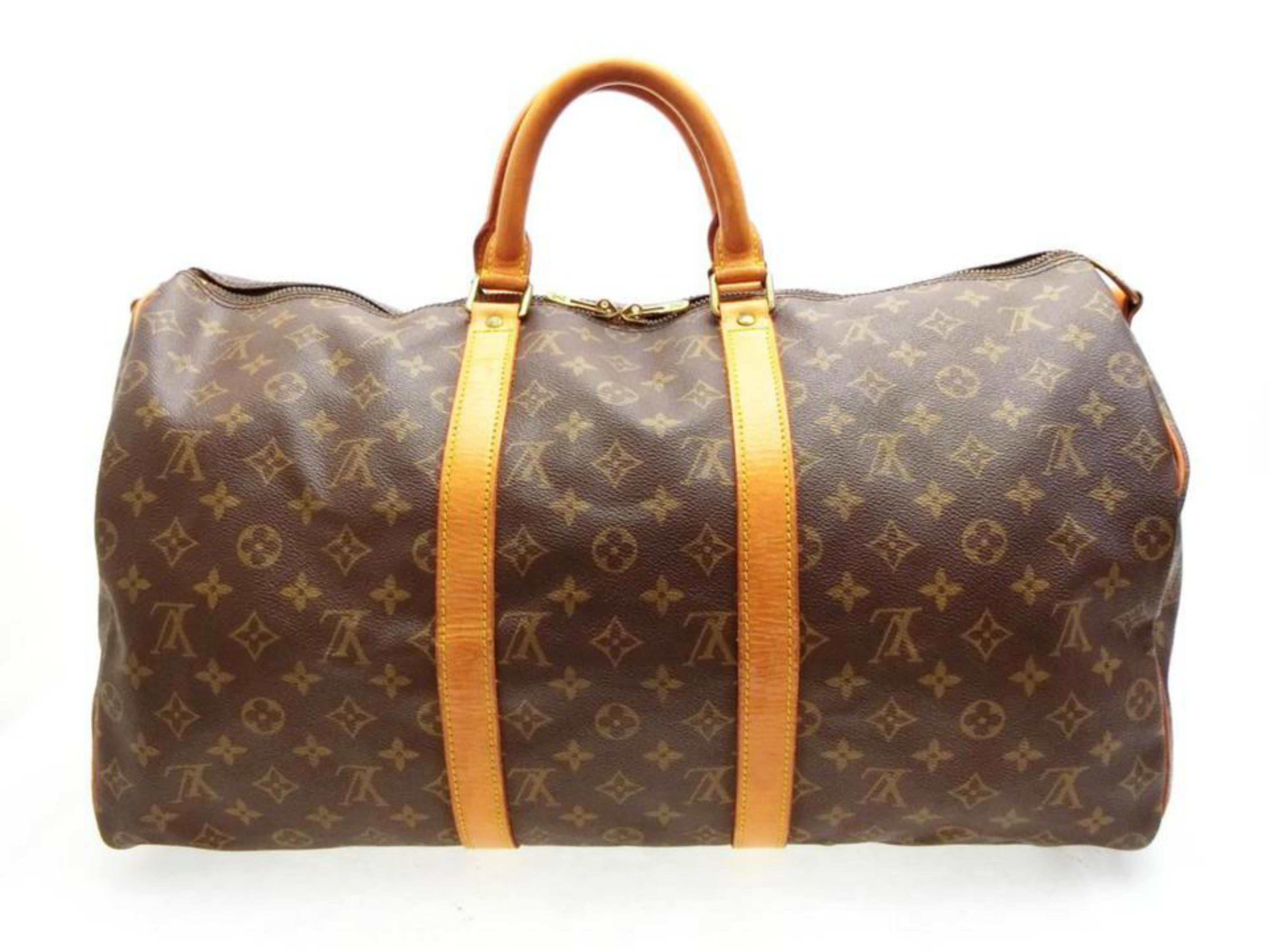 Louis Vuitton Keepall Monogram Bandouliere 50 228340 Brown Coated Canvas Weekend 3