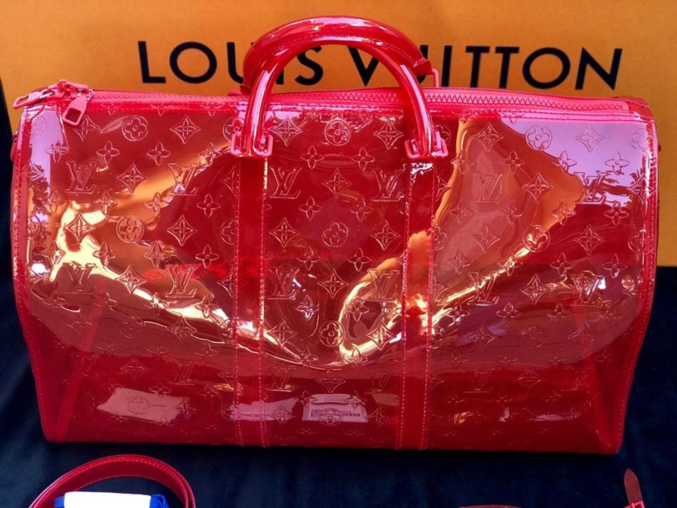 Louis Vuitton Keepall Rgb Clear Ss19 Virgil  50 870439 Red Pvc  Travel Bag For Sale 3