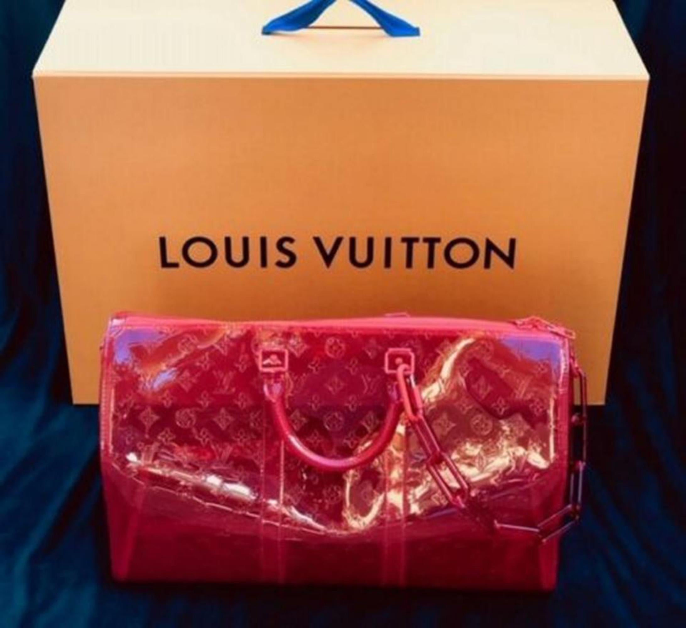 Louis Vuitton Keepall Rgb Clear Ss19 Virgil  50 870439 Red Pvc  Travel Bag For Sale 2
