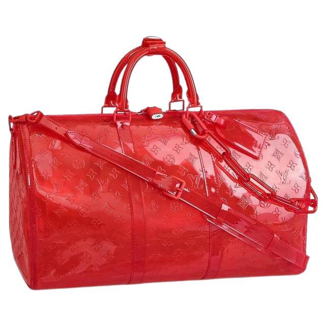 Louis Vuitton Keepall Rgb Clear Ss19 Virgil Abloh Bandouliere 50 870439 Red Pvc  For Sale