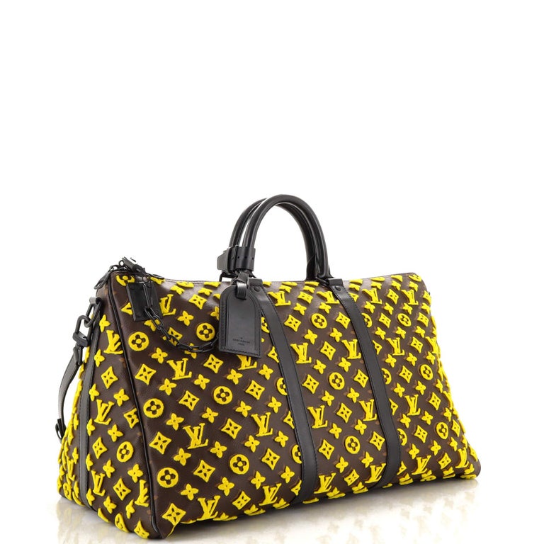 Louis Vuitton Keepall Triangle Bandouliere Monogram Tuffetage 50 Yellow in  Coated Canvas