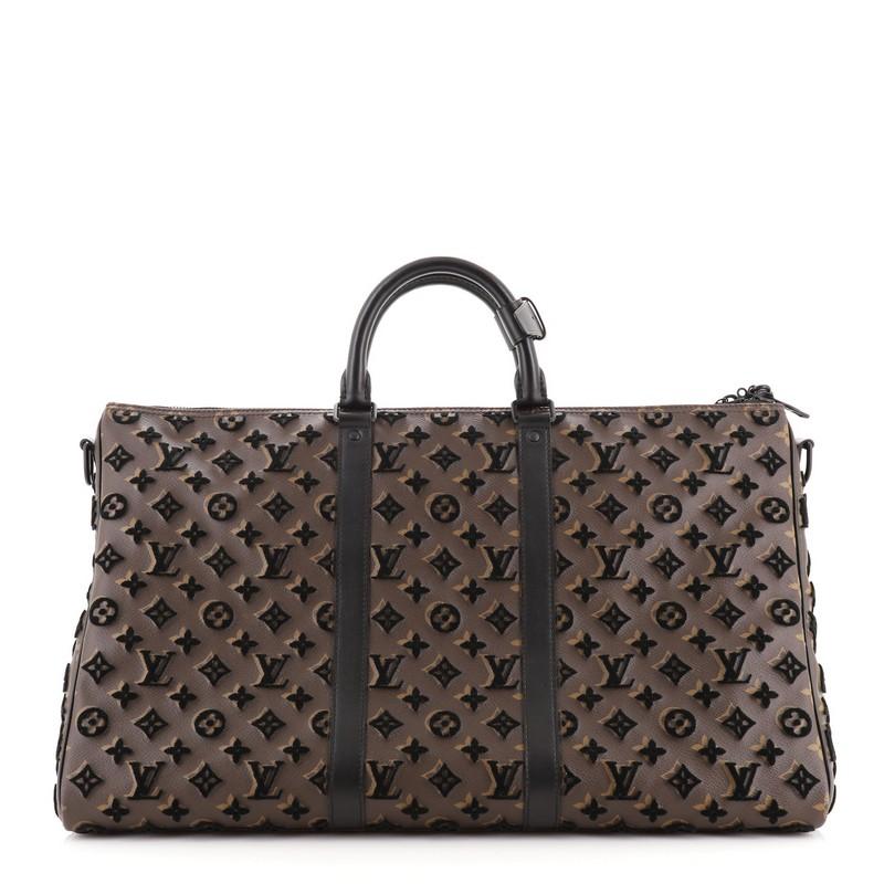 Louis Vuitton Keepall Triangle Bandouliere Tasche Monogramm Tuffetage Canvas (Schwarz)