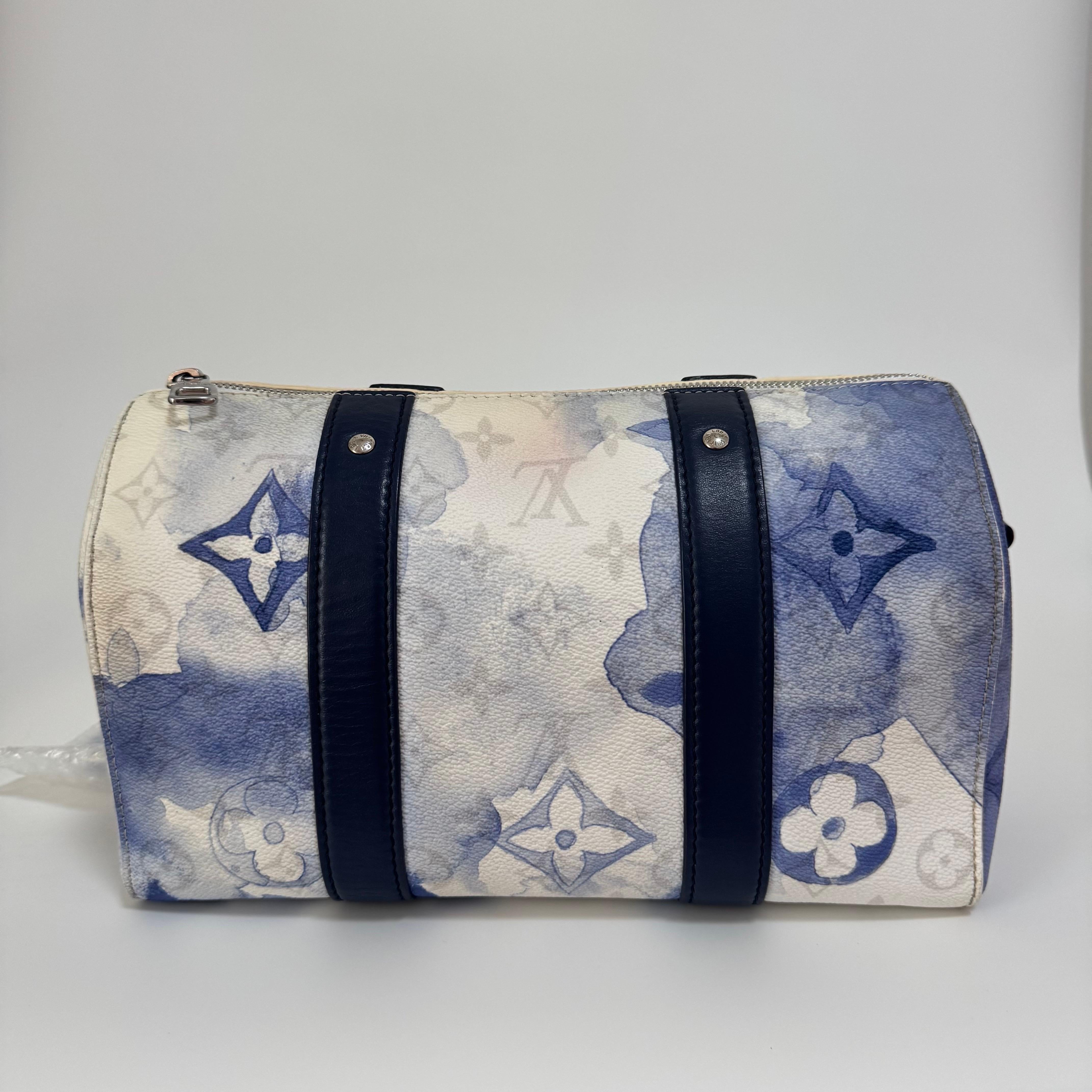 Louis Vuitton Keepall XS Blue Watercolor Leather and PU Crossbody Bag For Sale 13