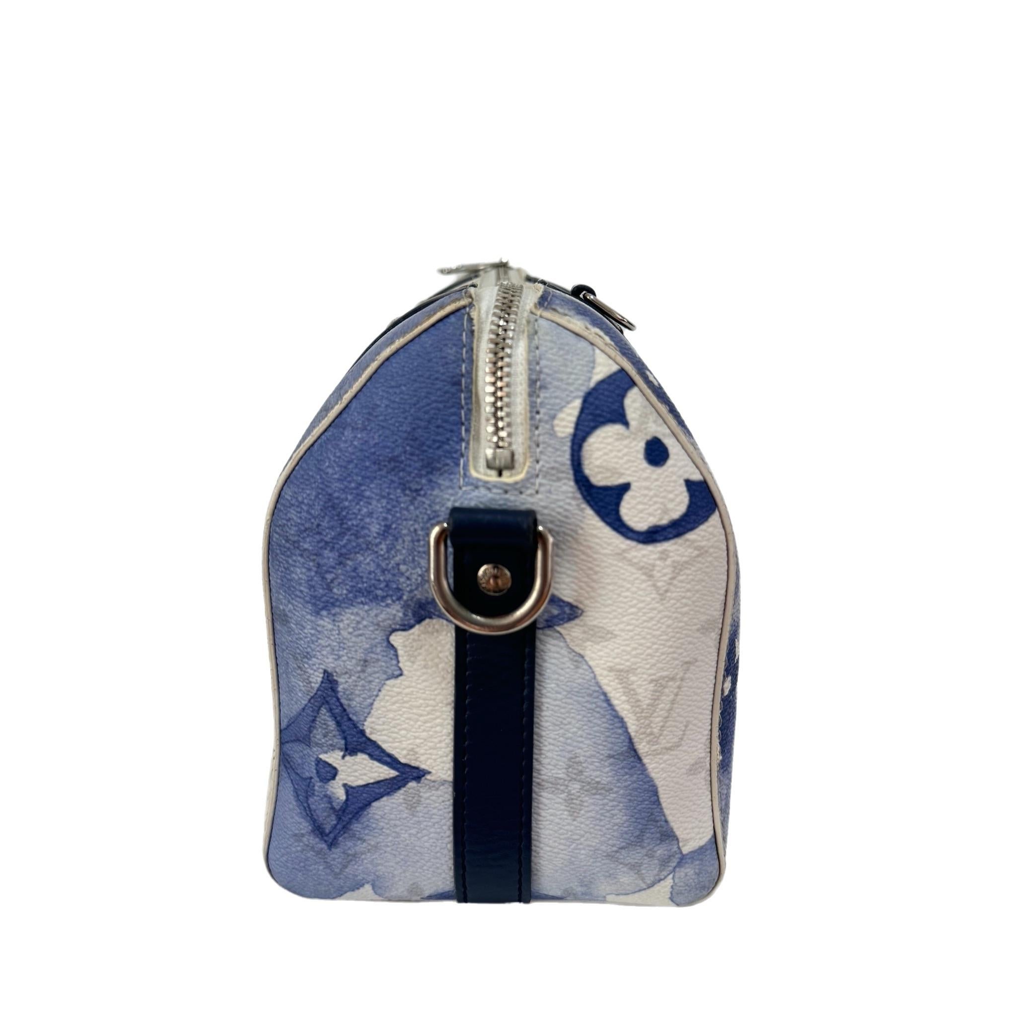 Black Louis Vuitton Keepall XS Blue Watercolor Leather and PU Crossbody Bag For Sale
