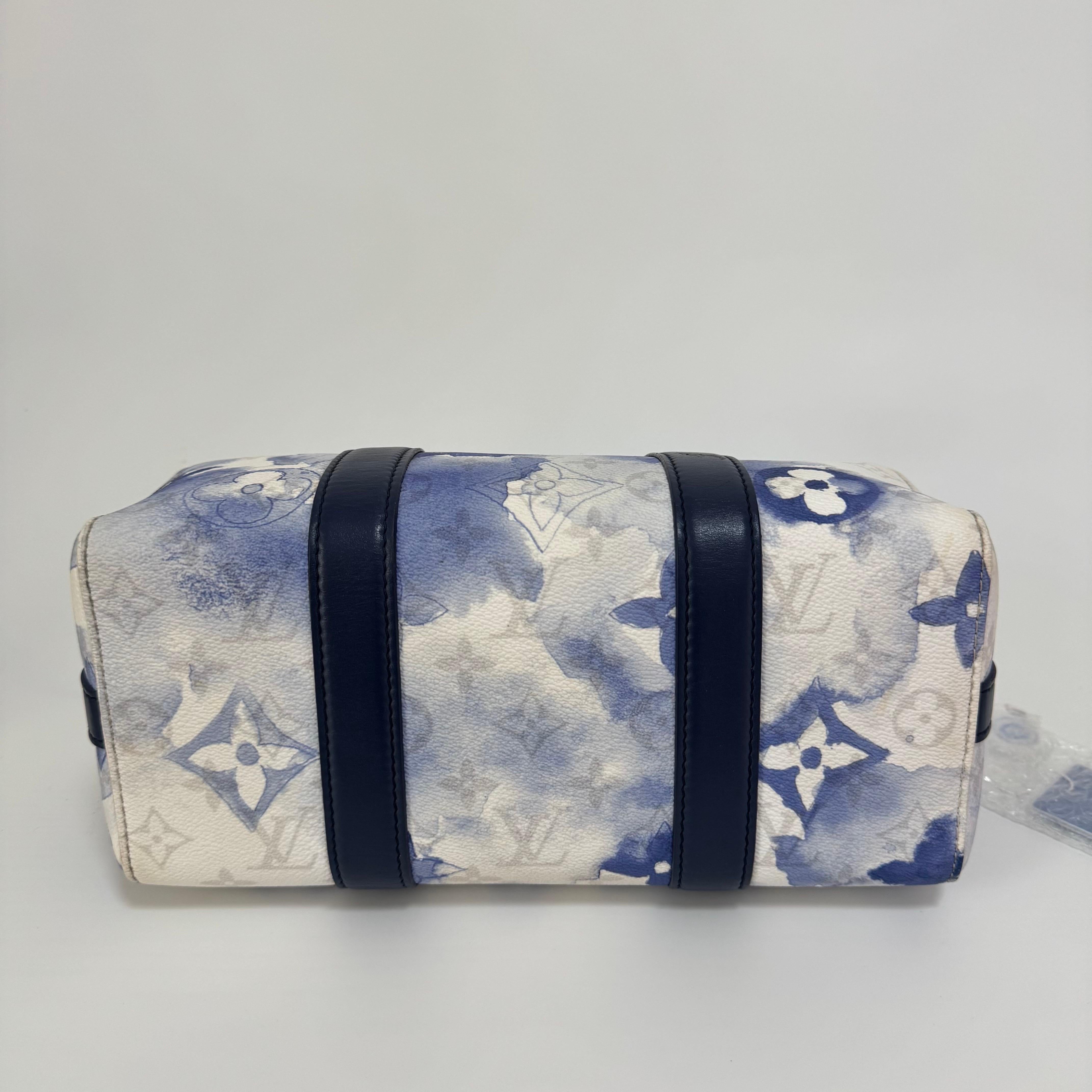 Louis Vuitton Keepall XS Blue Watercolor Leather and PU Crossbody Bag For Sale 1
