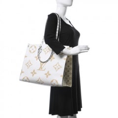 Louis Vuitton Khaki Beige Giant Onthego 2way 870625 White Coated Canvas Tote