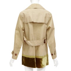 LOUIS VUITTON khaki coated linen velvet hem double breasted trench coat FR36 S