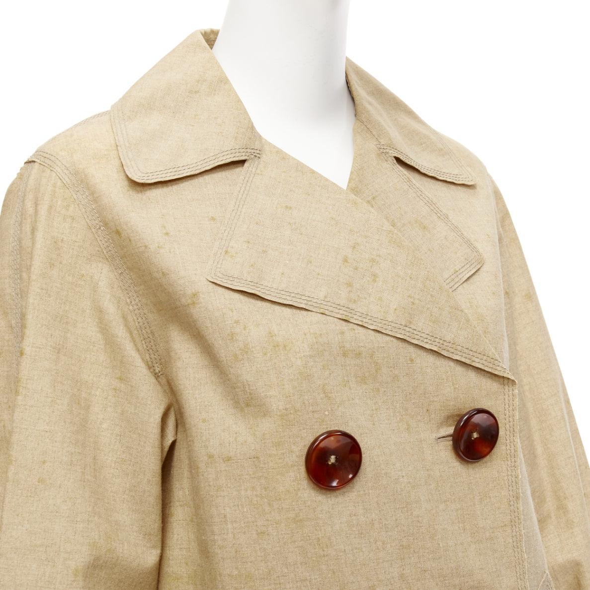 LOUIS VUITTON khaki coated linen velvet hem double breasted trench coat FR36 S For Sale 3