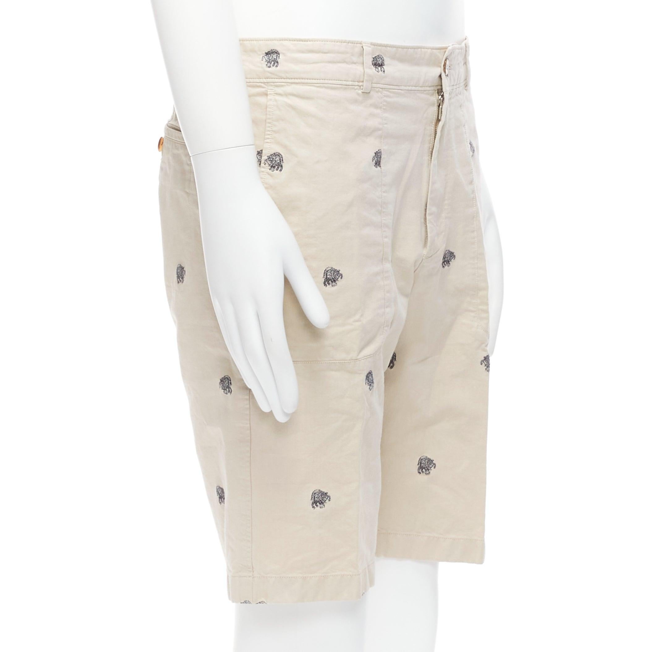 LOUIS VUITTON khaki cotton black elephant embroidery safari shorts FR42 M Beige en venta