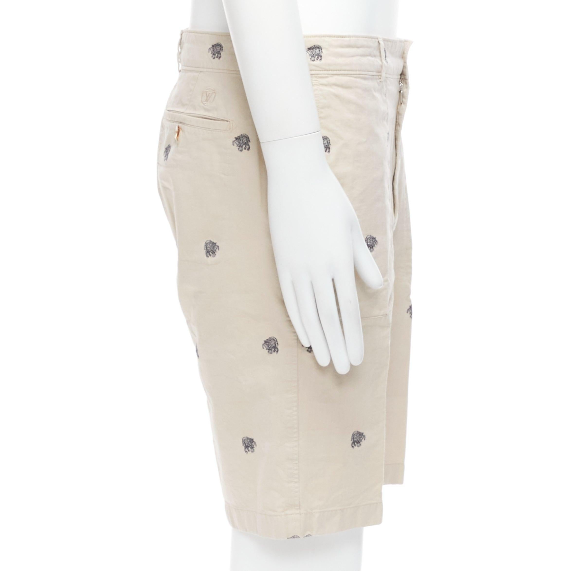 LOUIS VUITTON khaki cotton black elephant embroidery safari shorts FR42 M en Bueno estado para la venta en Hong Kong, NT
