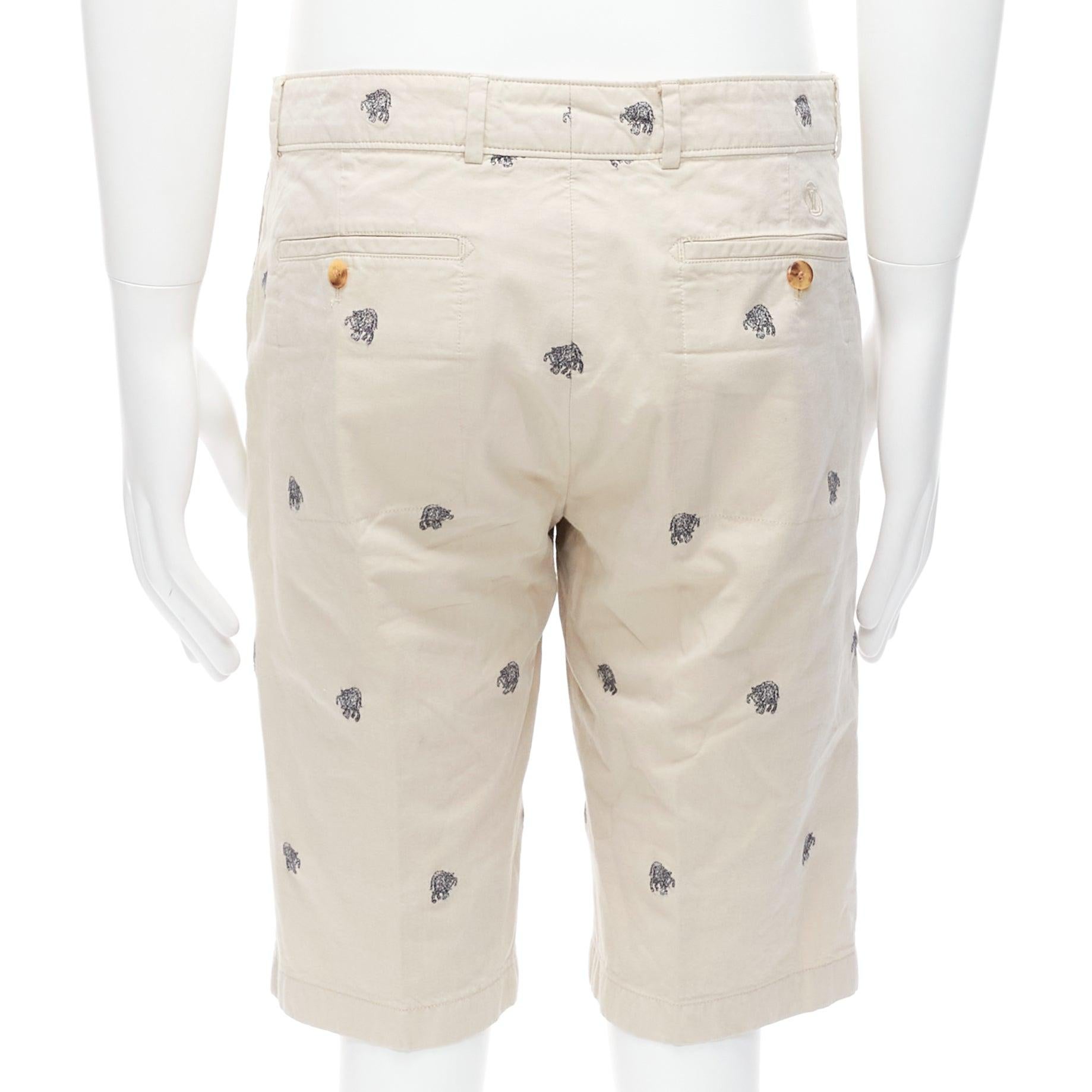 LOUIS VUITTON khaki cotton black elephant embroidery safari shorts FR42 M For Sale 1