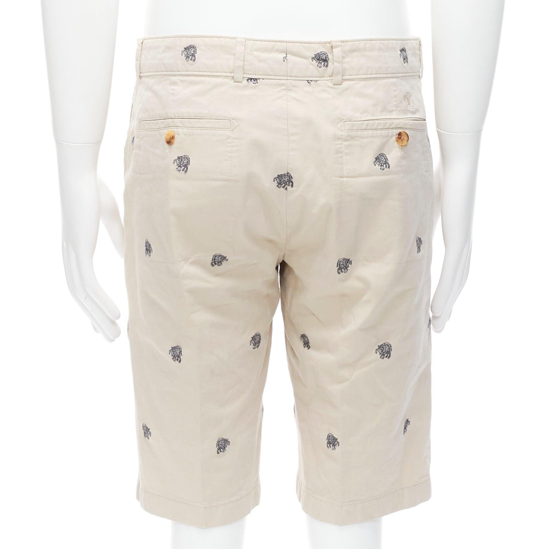 De los hombres LOUIS VUITTON khaki cotton black elephant embroidery safari shorts FR42 M en venta