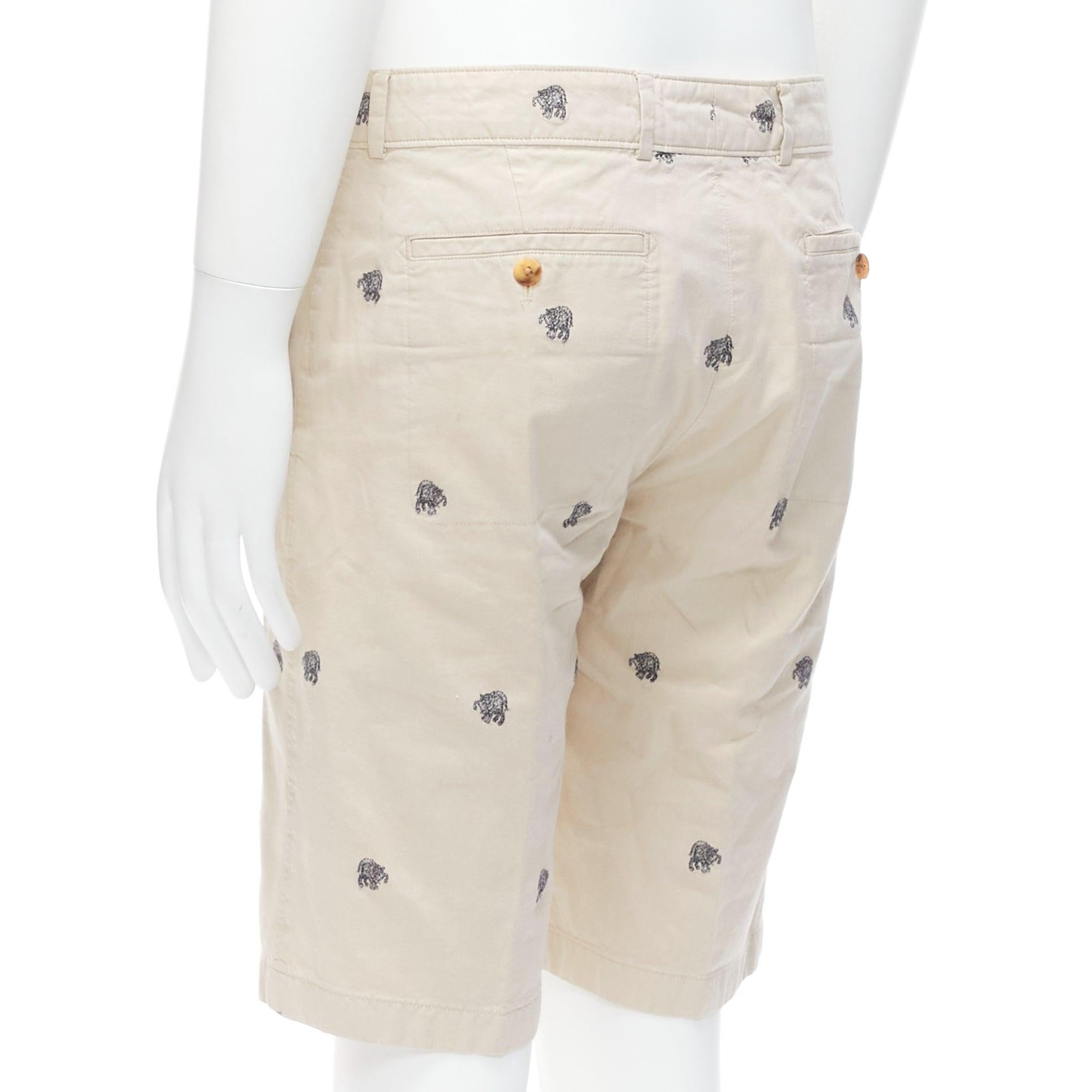 LOUIS VUITTON khaki cotton black elephant embroidery safari shorts FR42 M For Sale 2