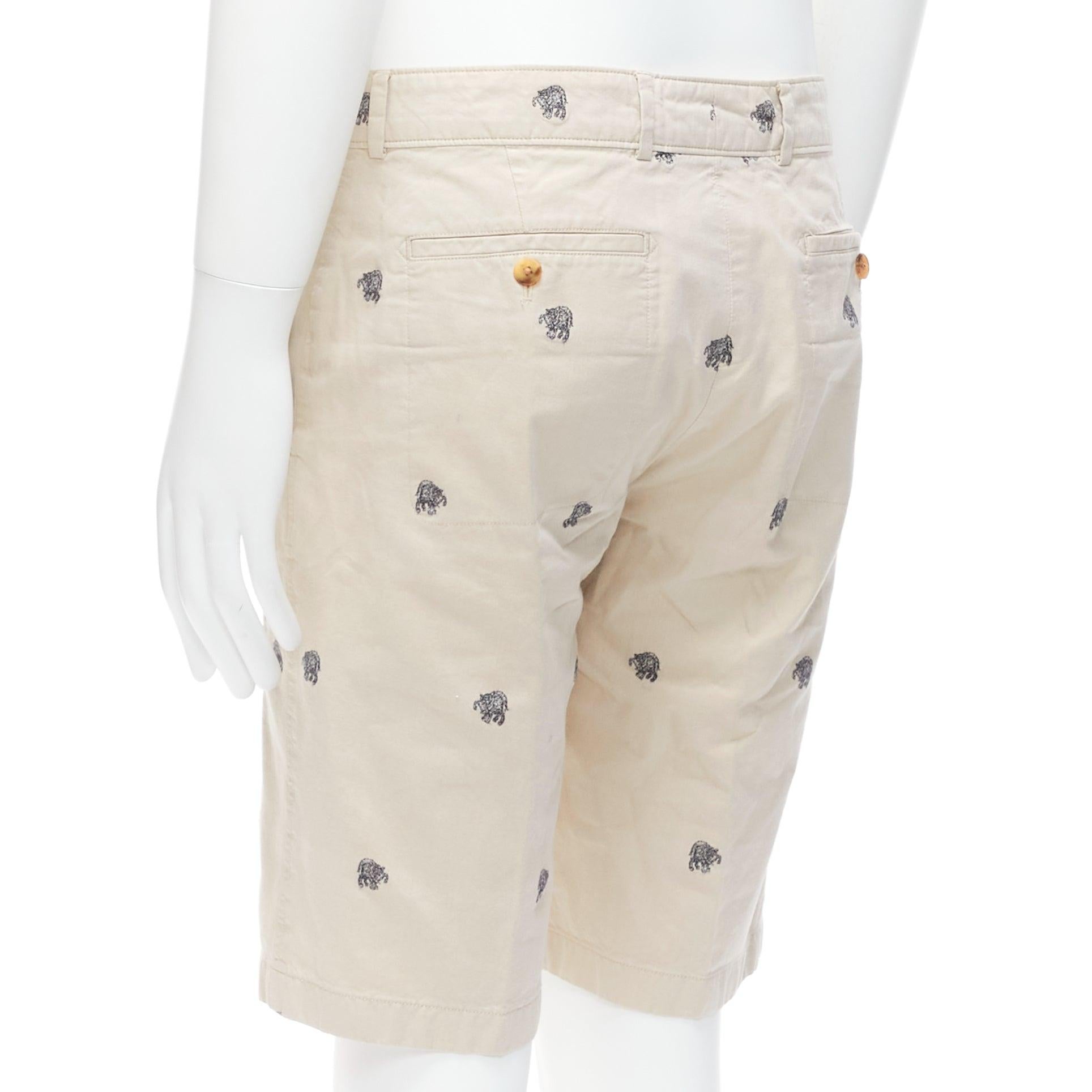 LOUIS VUITTON khaki cotton black elephant embroidery safari shorts FR42 M en venta 1