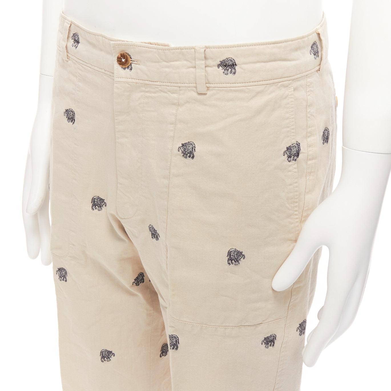 LOUIS VUITTON khaki cotton black elephant embroidery safari shorts FR42 M en venta 2