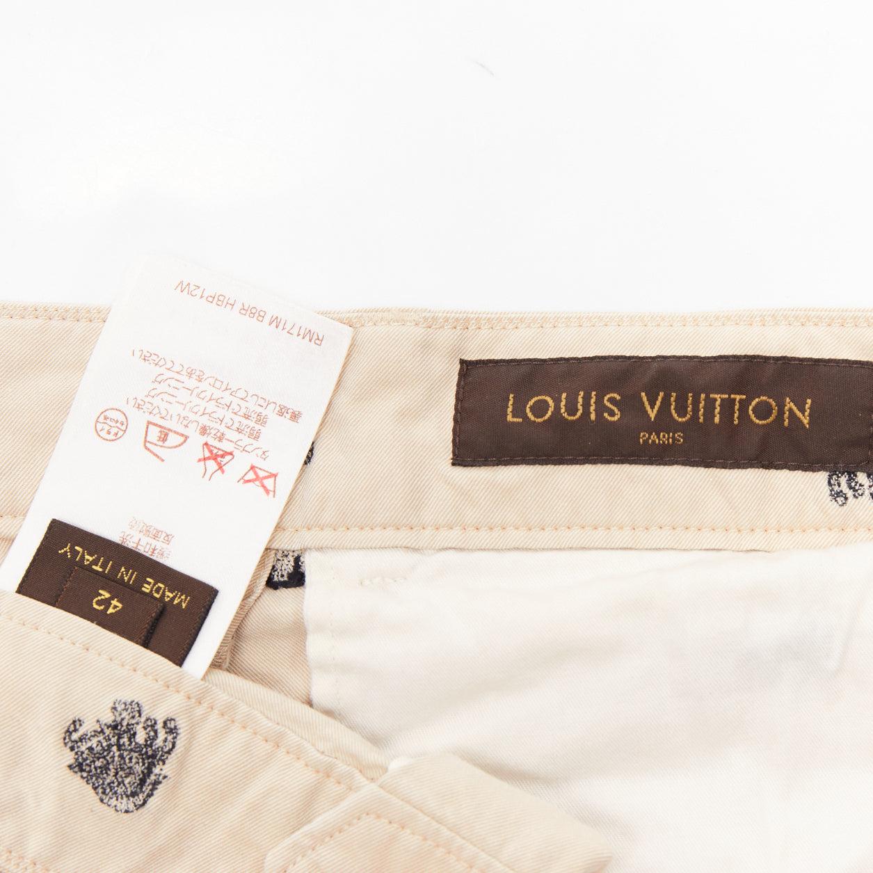 LOUIS VUITTON khaki cotton black elephant embroidery safari shorts FR42 M en venta 3