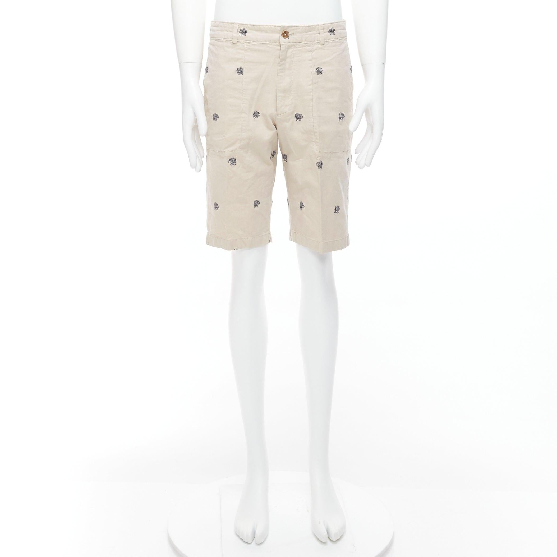 LOUIS VUITTON khaki cotton black elephant embroidery safari shorts FR42 M en venta 4