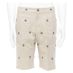 LOUIS VUITTON khaki cotton black elephant embroidery safari shorts FR42 M