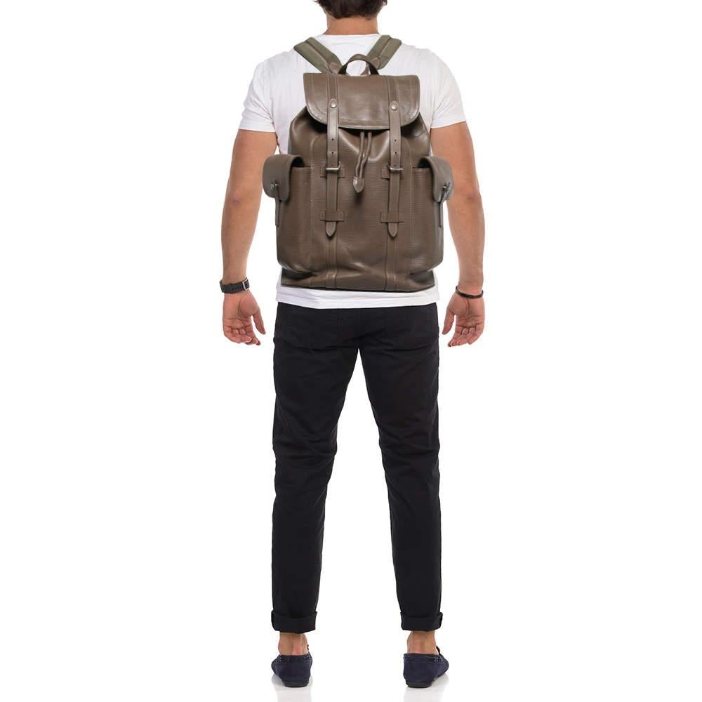  Louis Vuitton Khaki Epi Leather Christopher PM Backpack In Good Condition In Dubai, Al Qouz 2