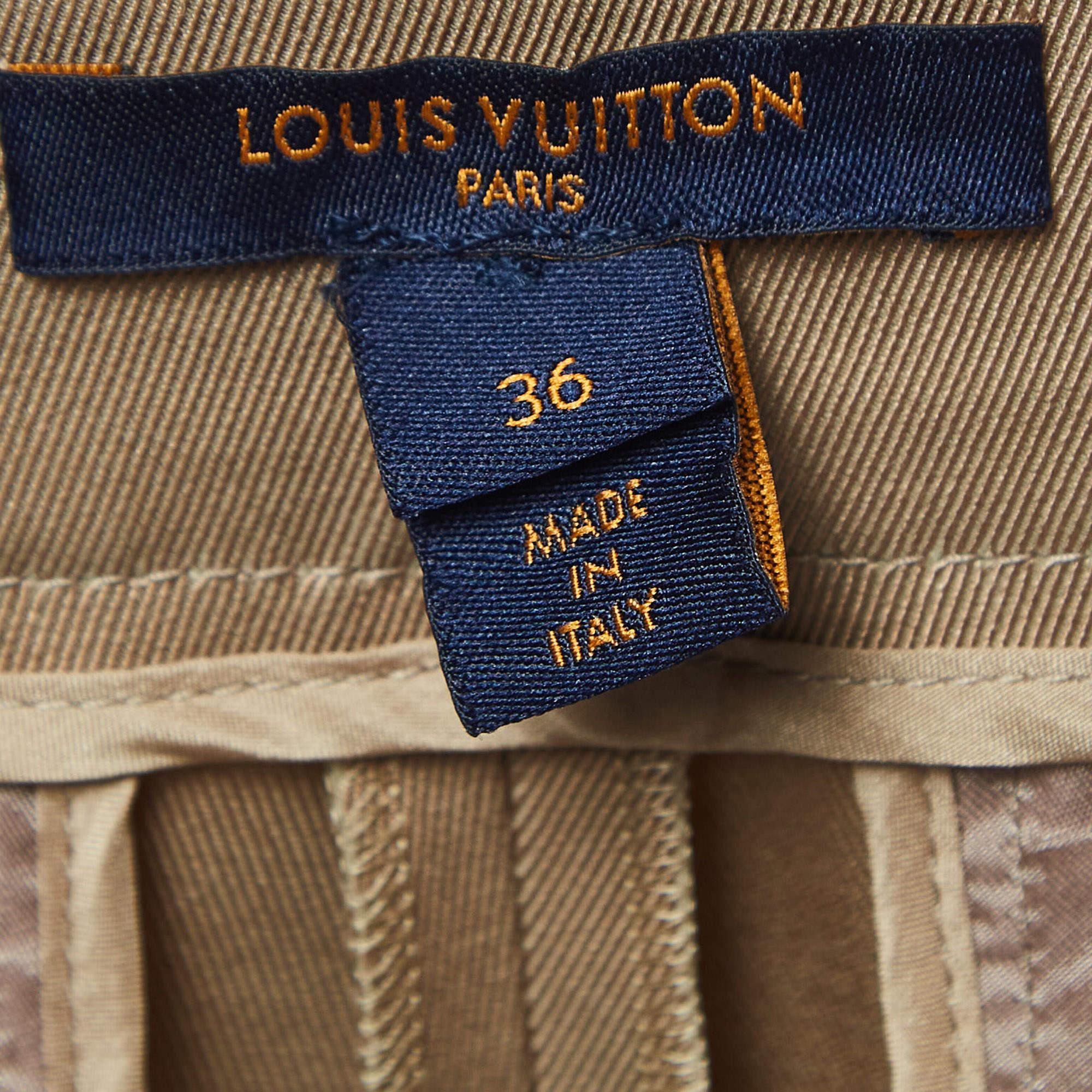 Louis Vuitton Khaki Gabardine Diagonal Zipper Cargo Pants S 1