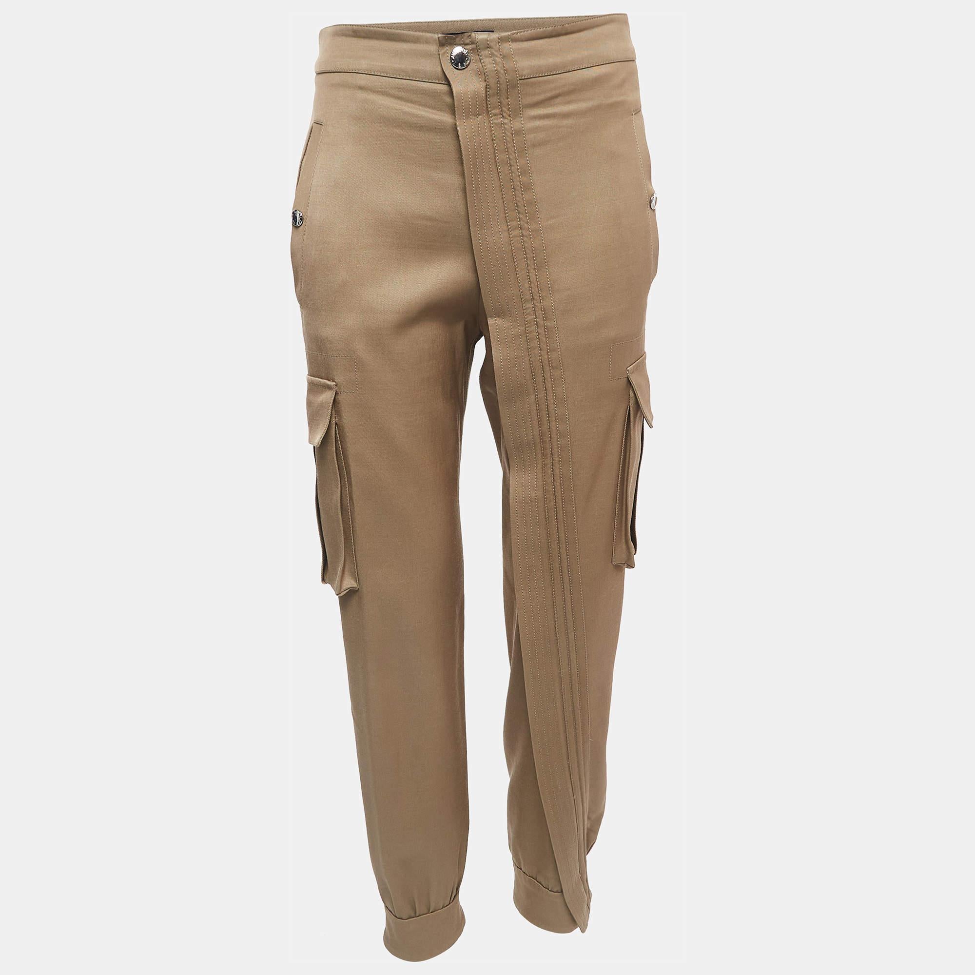 Louis Vuitton Khaki Gabardine Diagonal Zipper Cargo Pants S 2