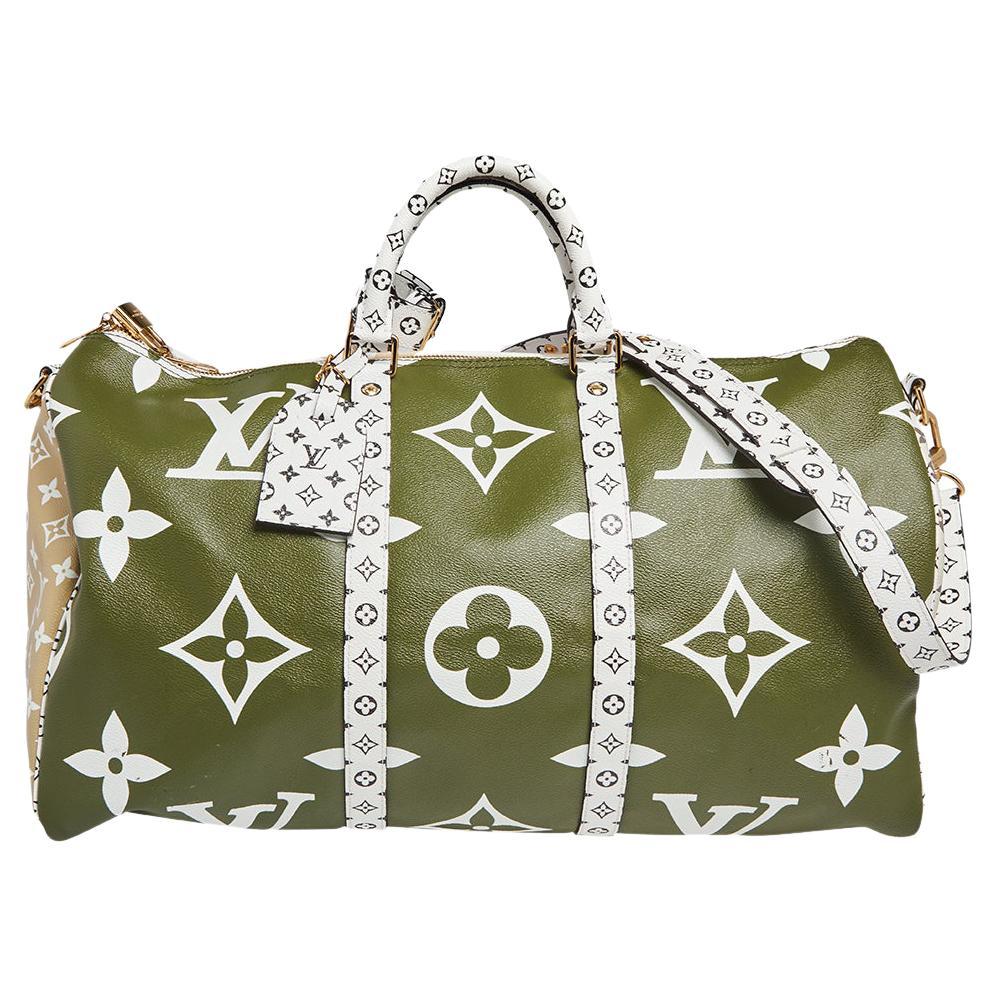 Louis Vuitton GIANT MONOGRAM Keepall 50 Bandouliere Khaki Green/Beige/White  BAG