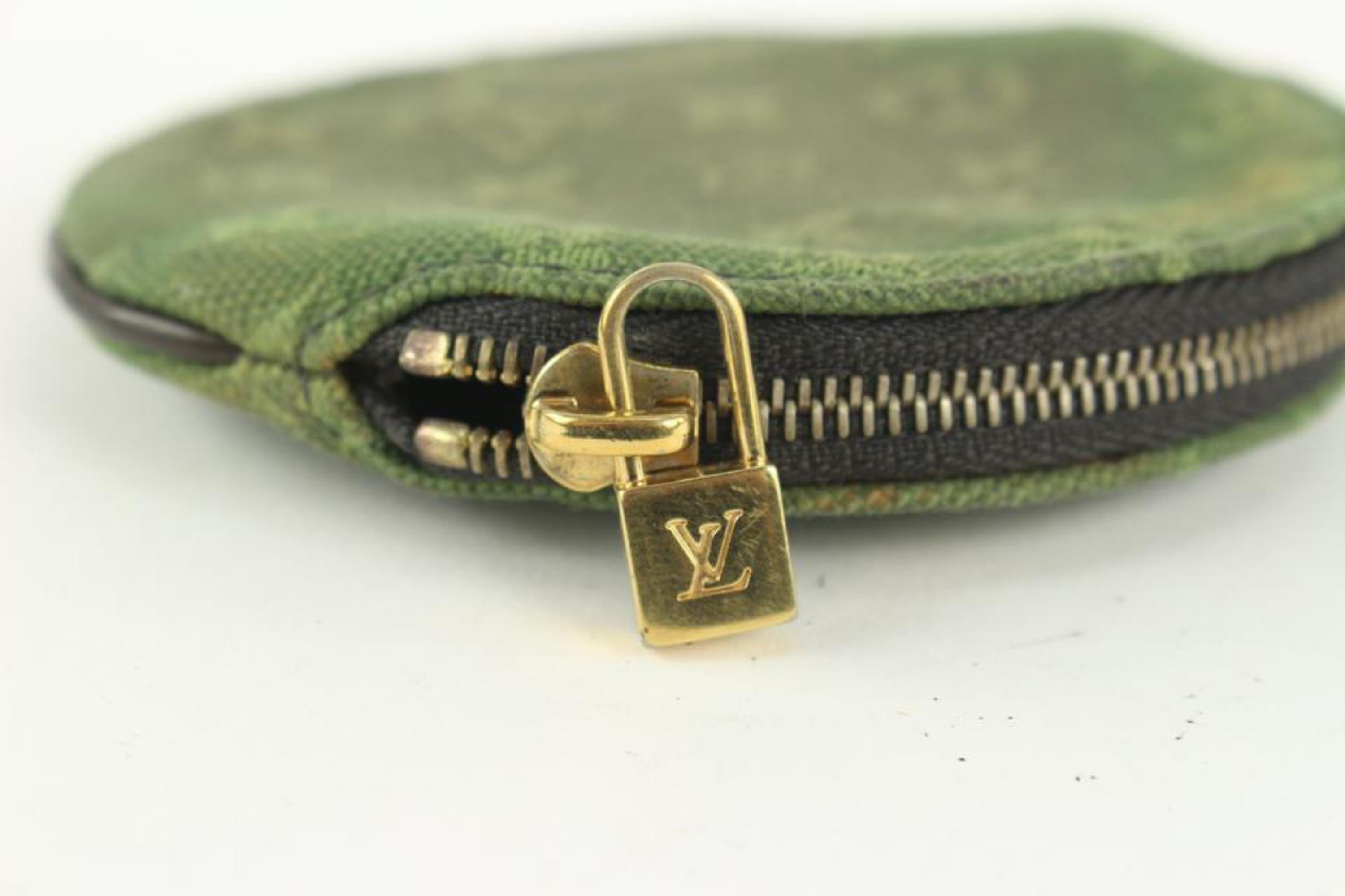 Beige Louis Vuitton Khaki Green Mini Lin Coin Purse Ronde Change Pouch 10lv1029