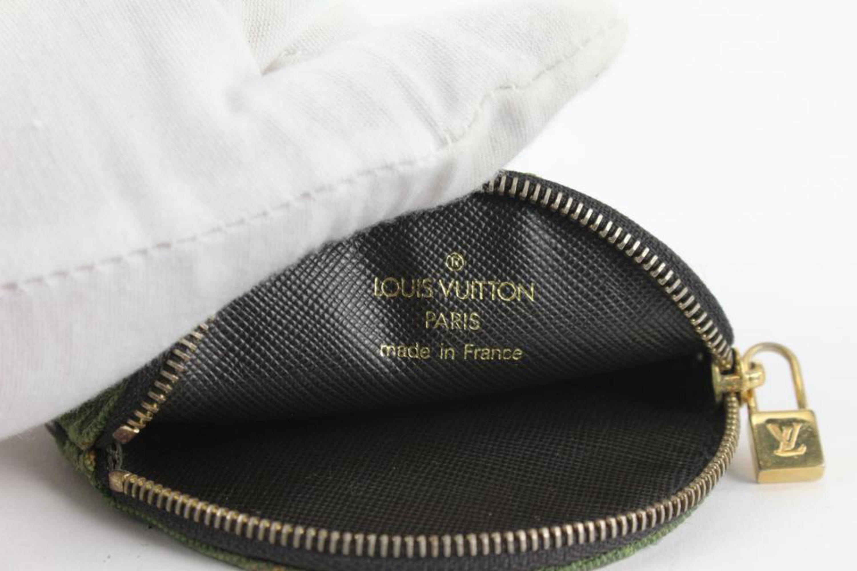 Louis Vuitton Khaki Green Mini Lin Coin Purse Ronde Change Pouch 10lv1029 In Fair Condition In Dix hills, NY