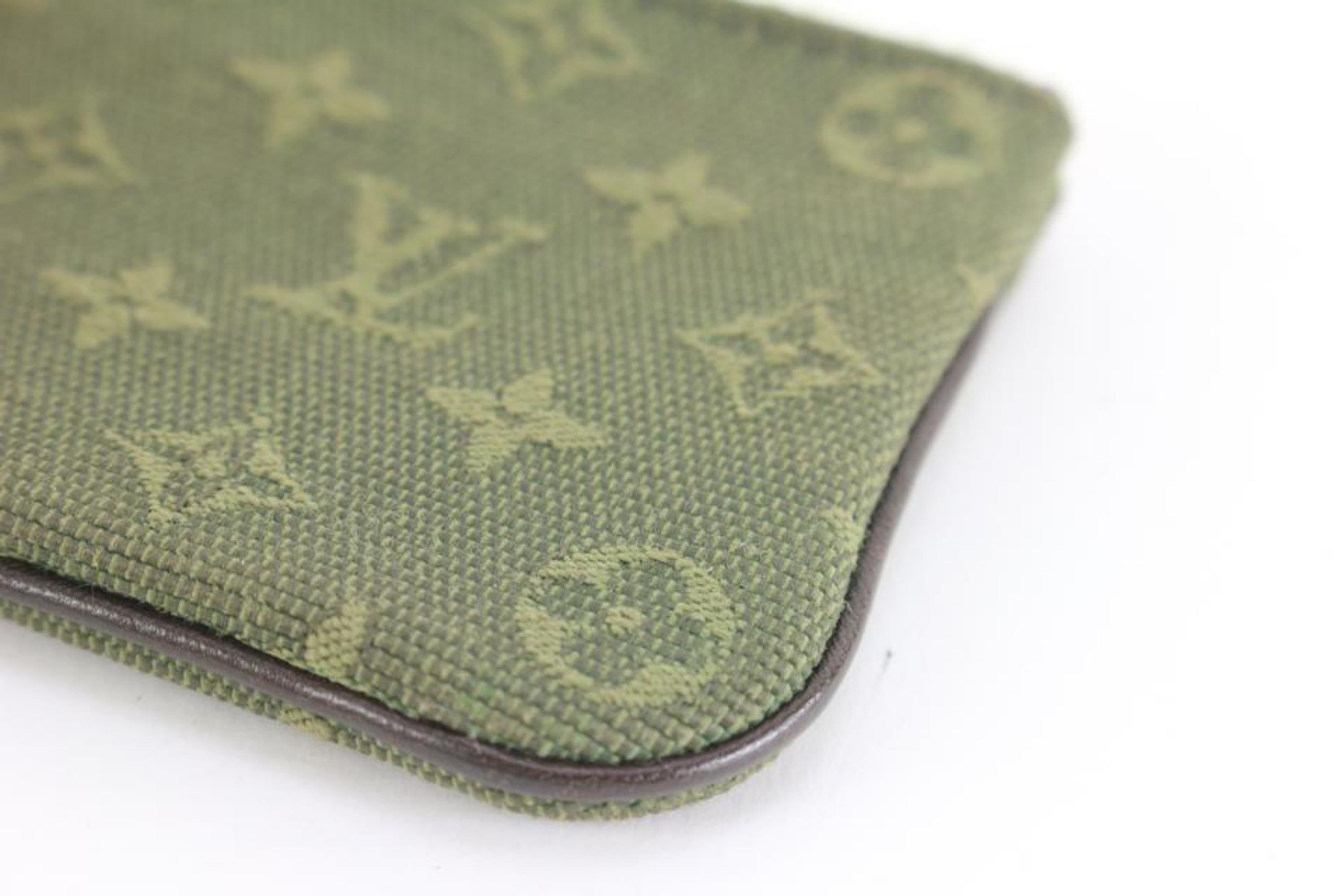 Beige Louis Vuitton Khaki Green Monogram Mini Lin Denim Key Pouch Pochette Cles 80cz72