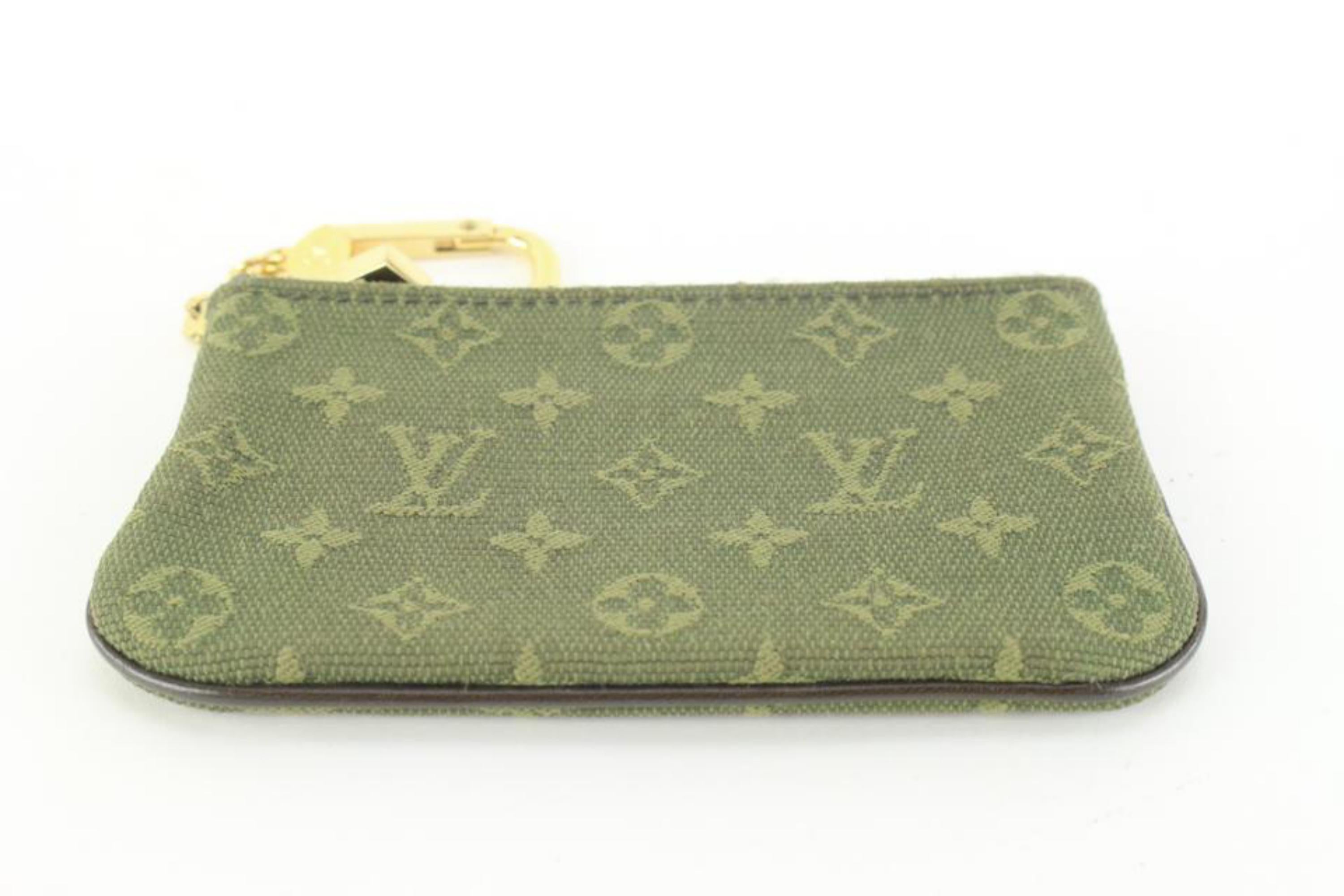Louis Vuitton Khaki Green Monogram Mini Lin Denim Key Pouch Pochette Cles 80cz72 In Good Condition In Dix hills, NY