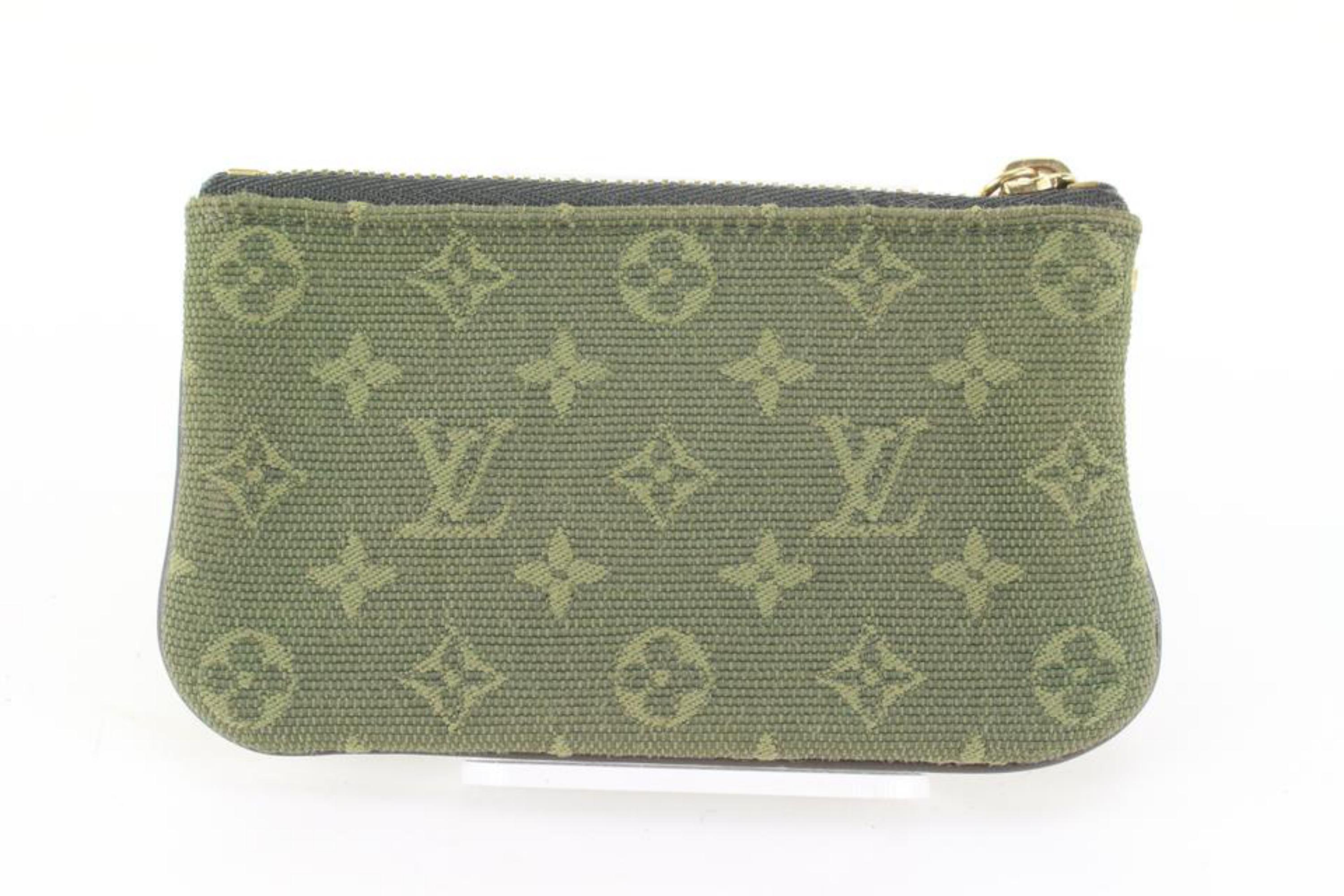 Women's Louis Vuitton Khaki Green Monogram Mini Lin Denim Key Pouch Pochette Cles 80cz72
