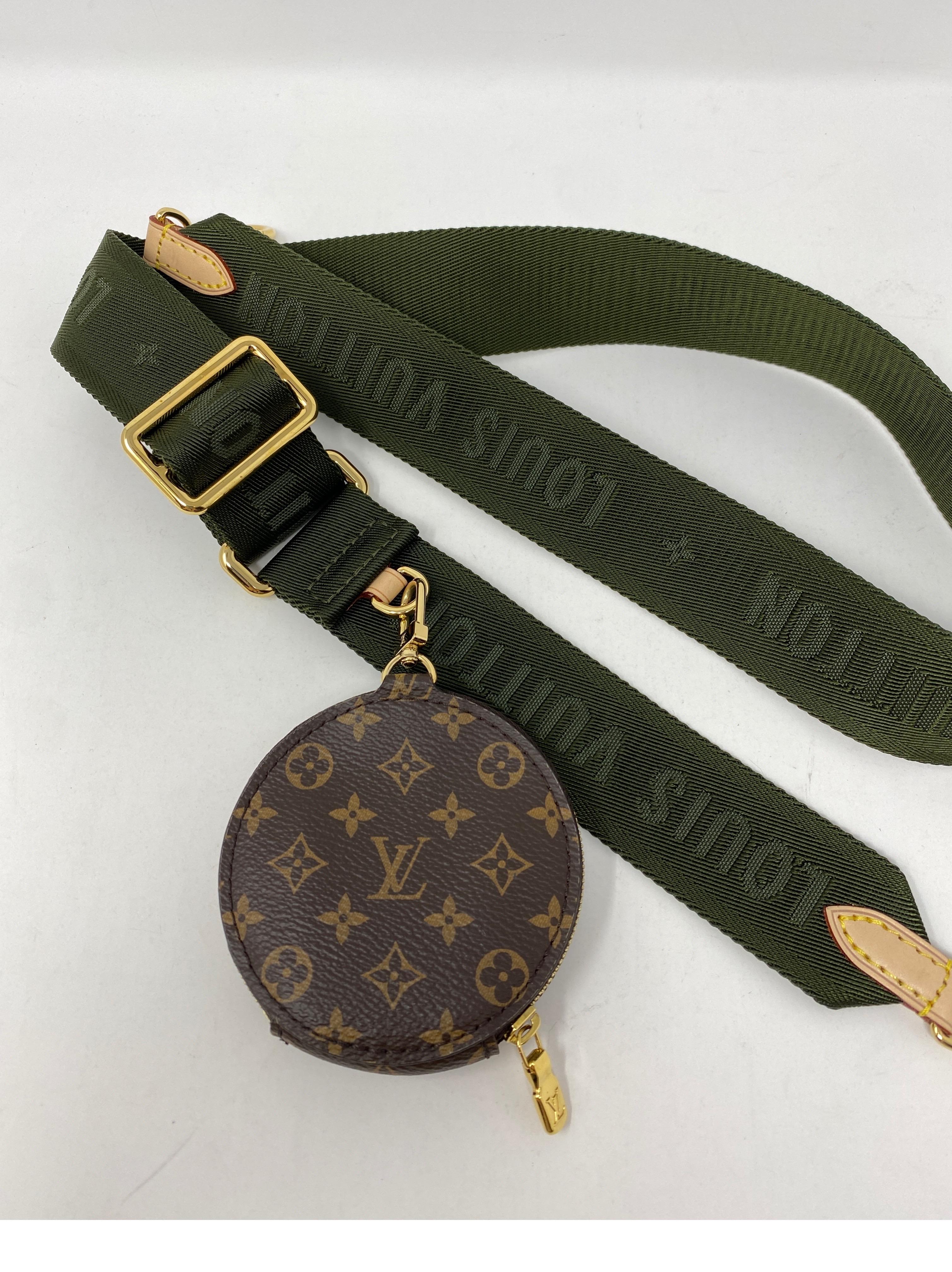 Louis Vuitton Green Khaki Strap with Coin Monogram Bag. New combo. Strap can be worn on any bag. Small coin purse attached is included. Guaranteed authentic. 