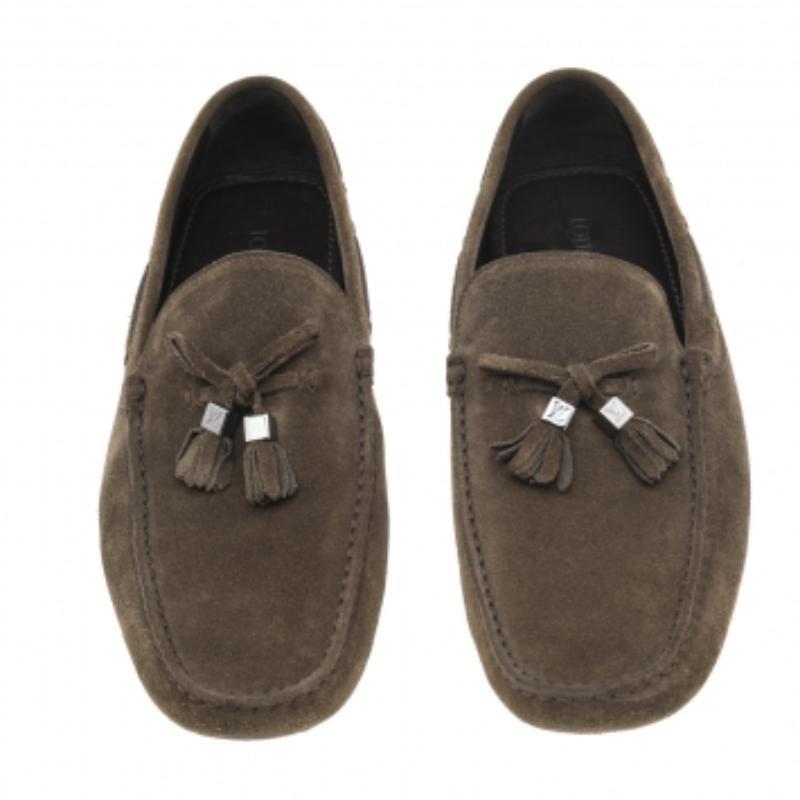 Men's Louis Vuitton  Khaki Green Suede Imola Tassel Loafers Size 42 For Sale