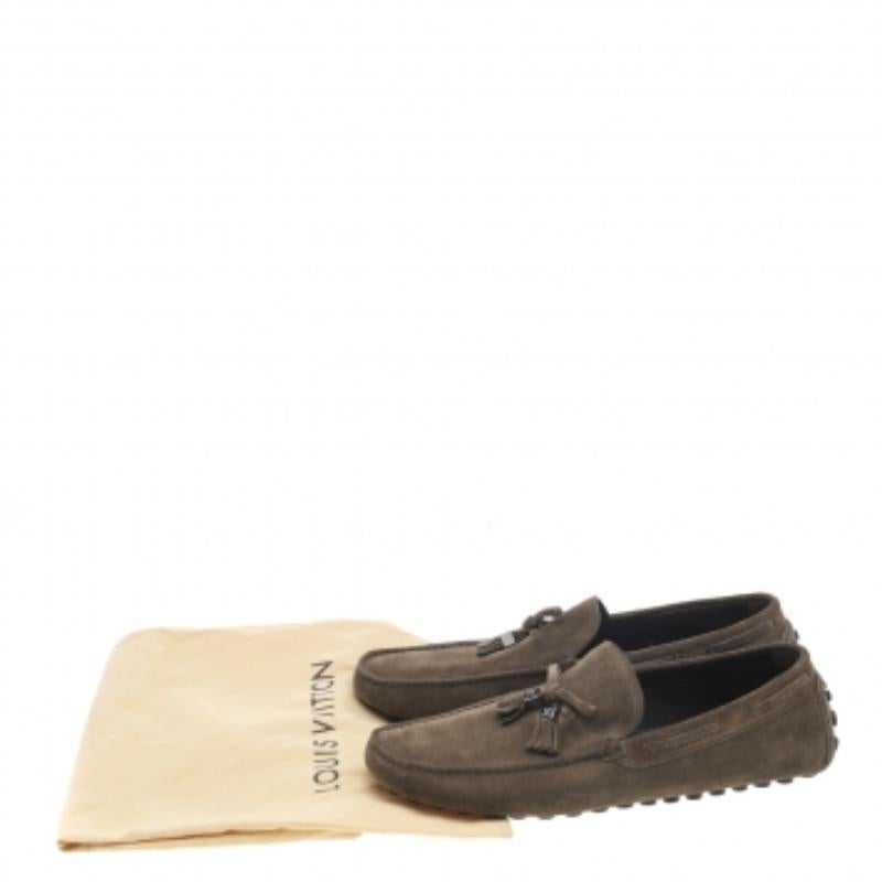 Louis Vuitton  Khaki Green Suede Imola Tassel Loafers Size 42 For Sale 2